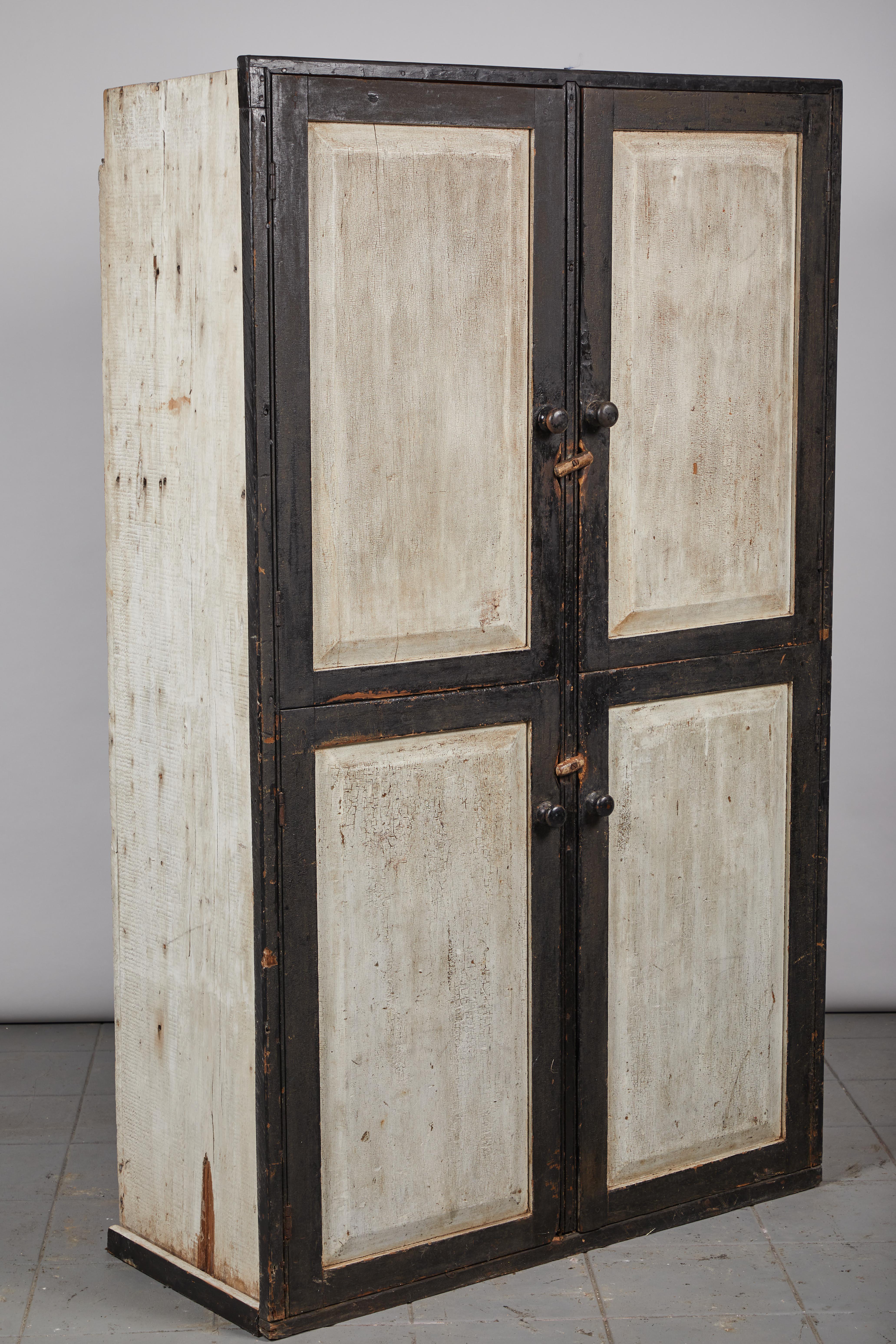 Early American Rustic Black and White Four-Door Cabinet 4