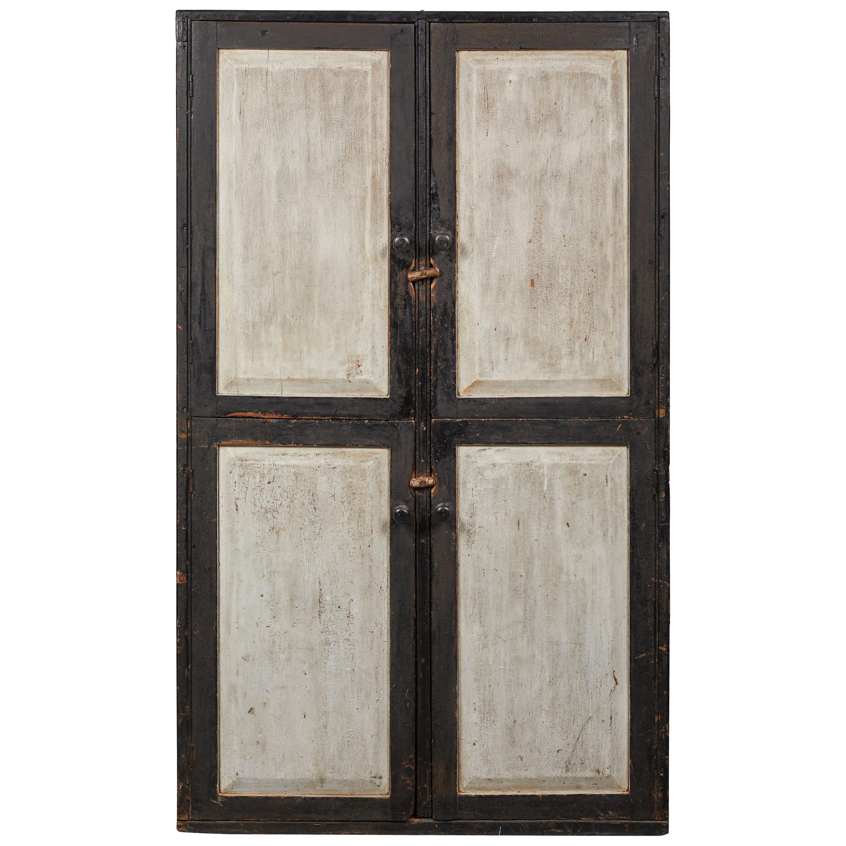Early American Rustic Black and White Four-Door Cabinet