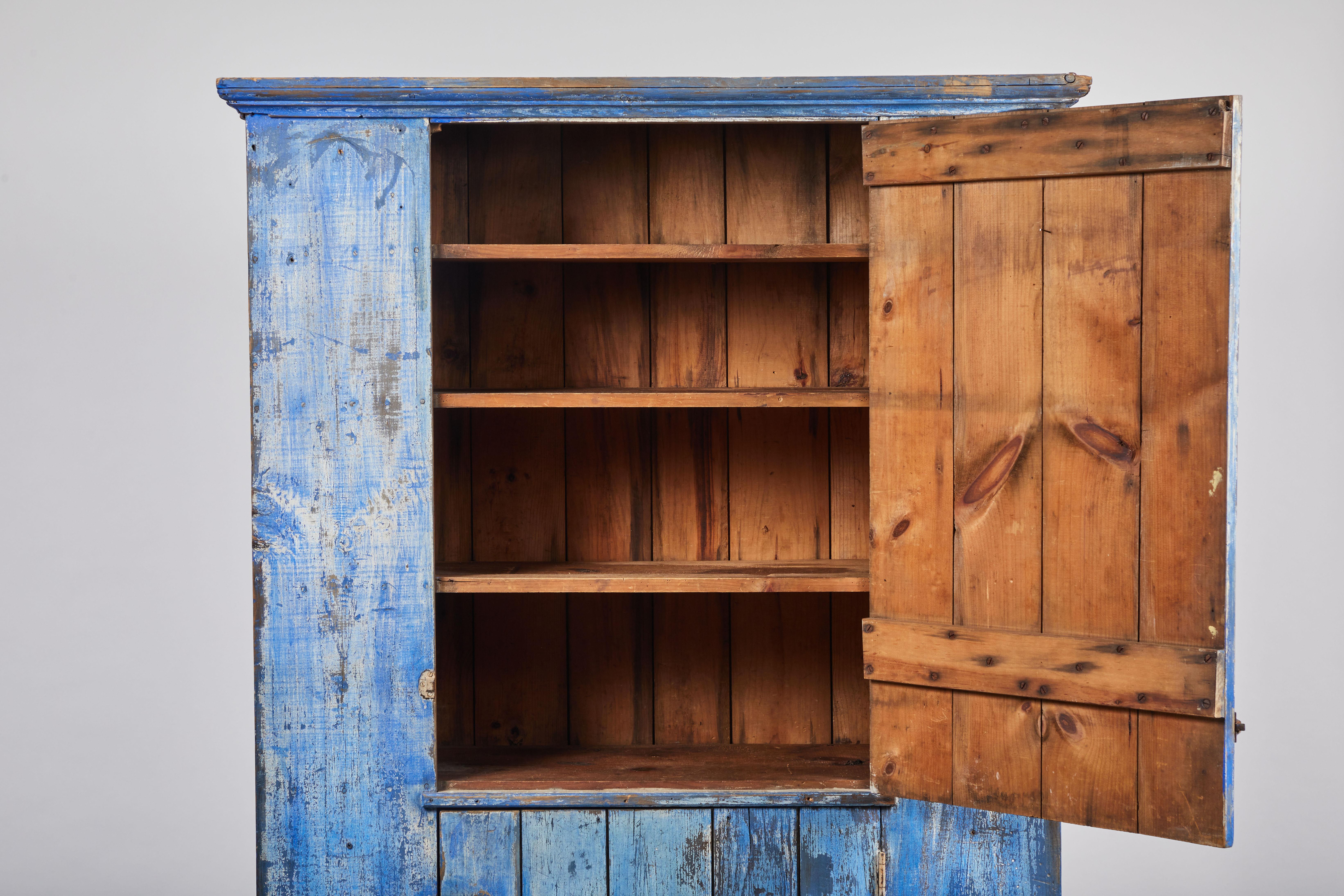 Wood Early American Rustic Cobalt Blue Two-Door Cabinet