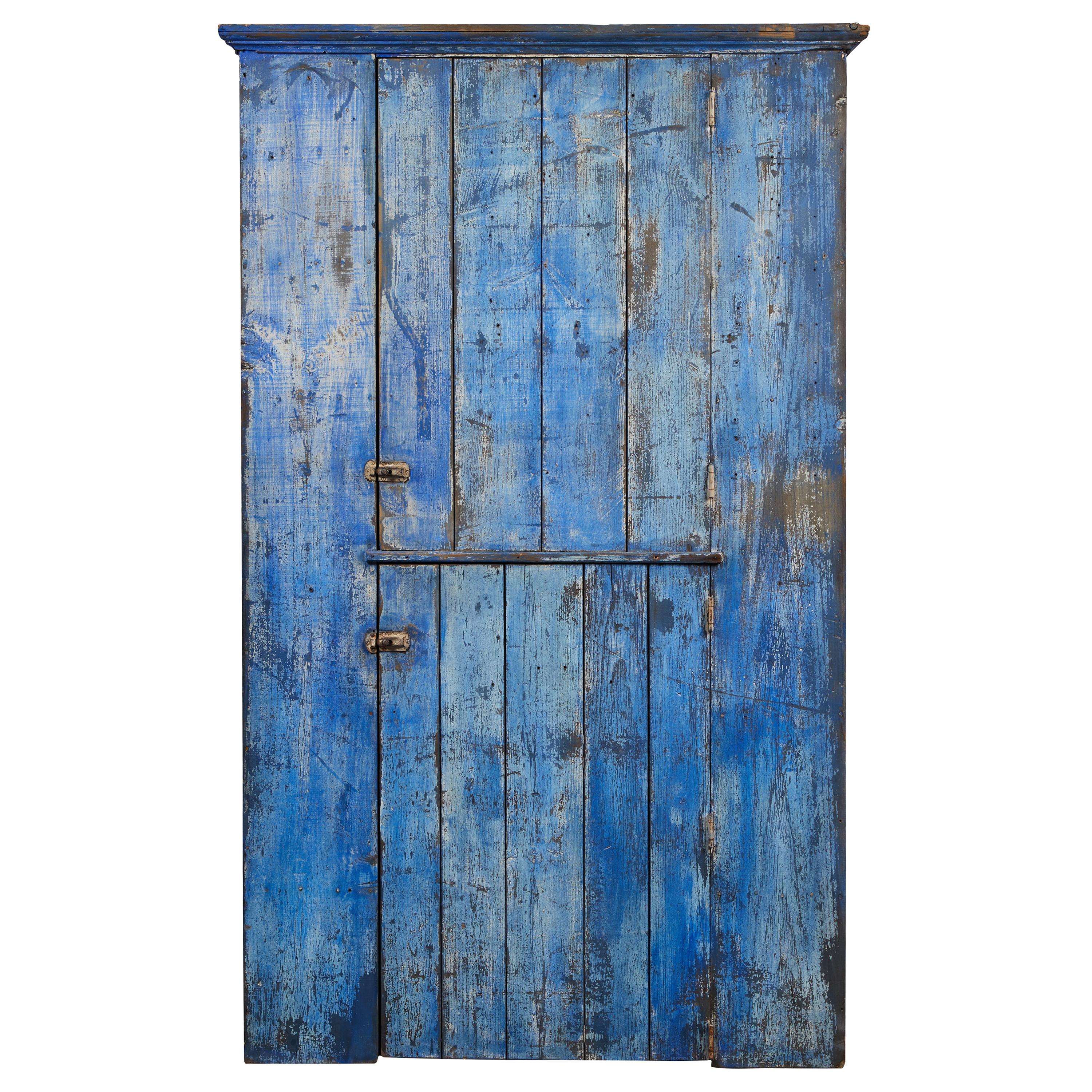 Early American Rustic Cobalt Blue Two-Door Cabinet