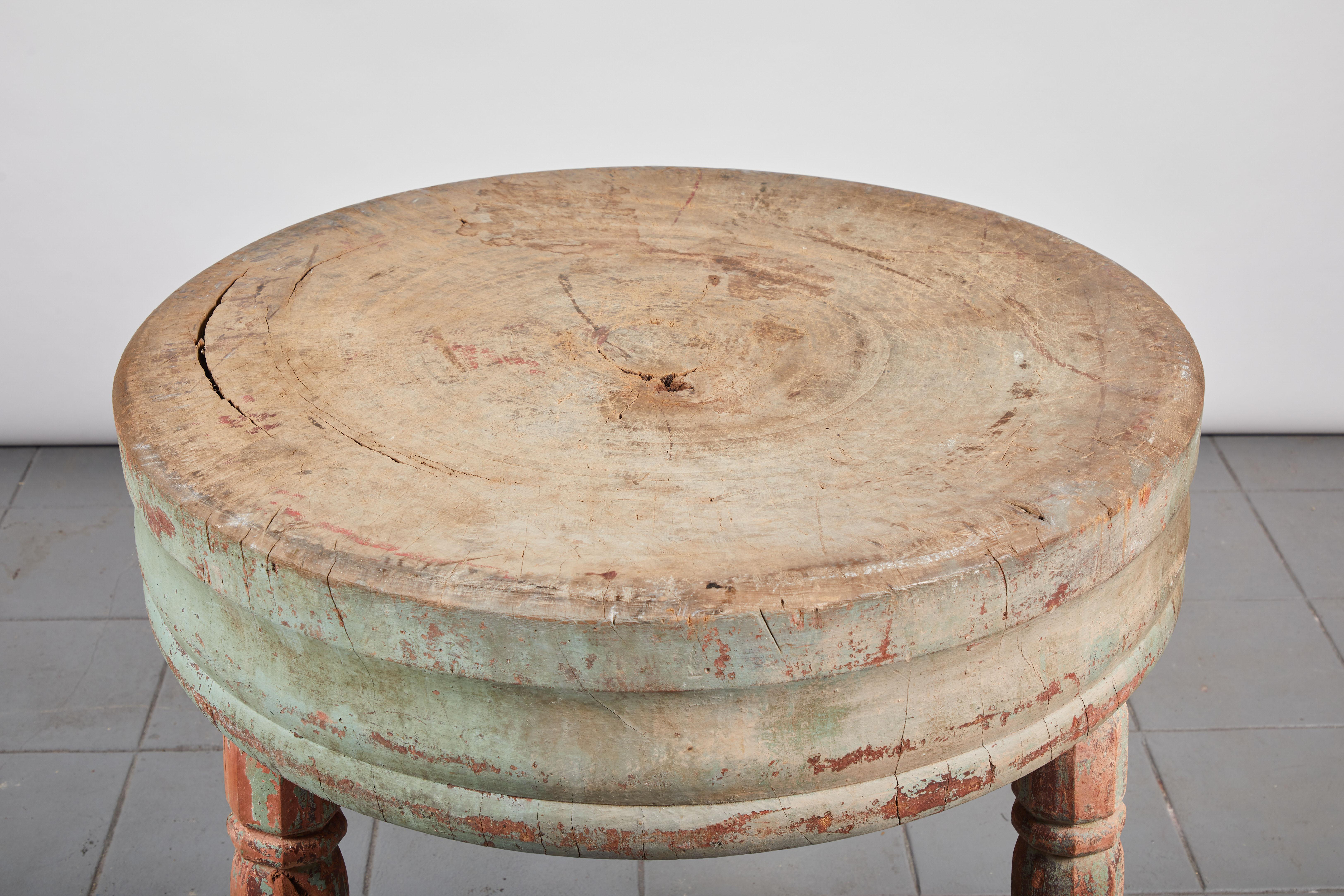 19th Century Early American Rustic Round Butcher Block Table