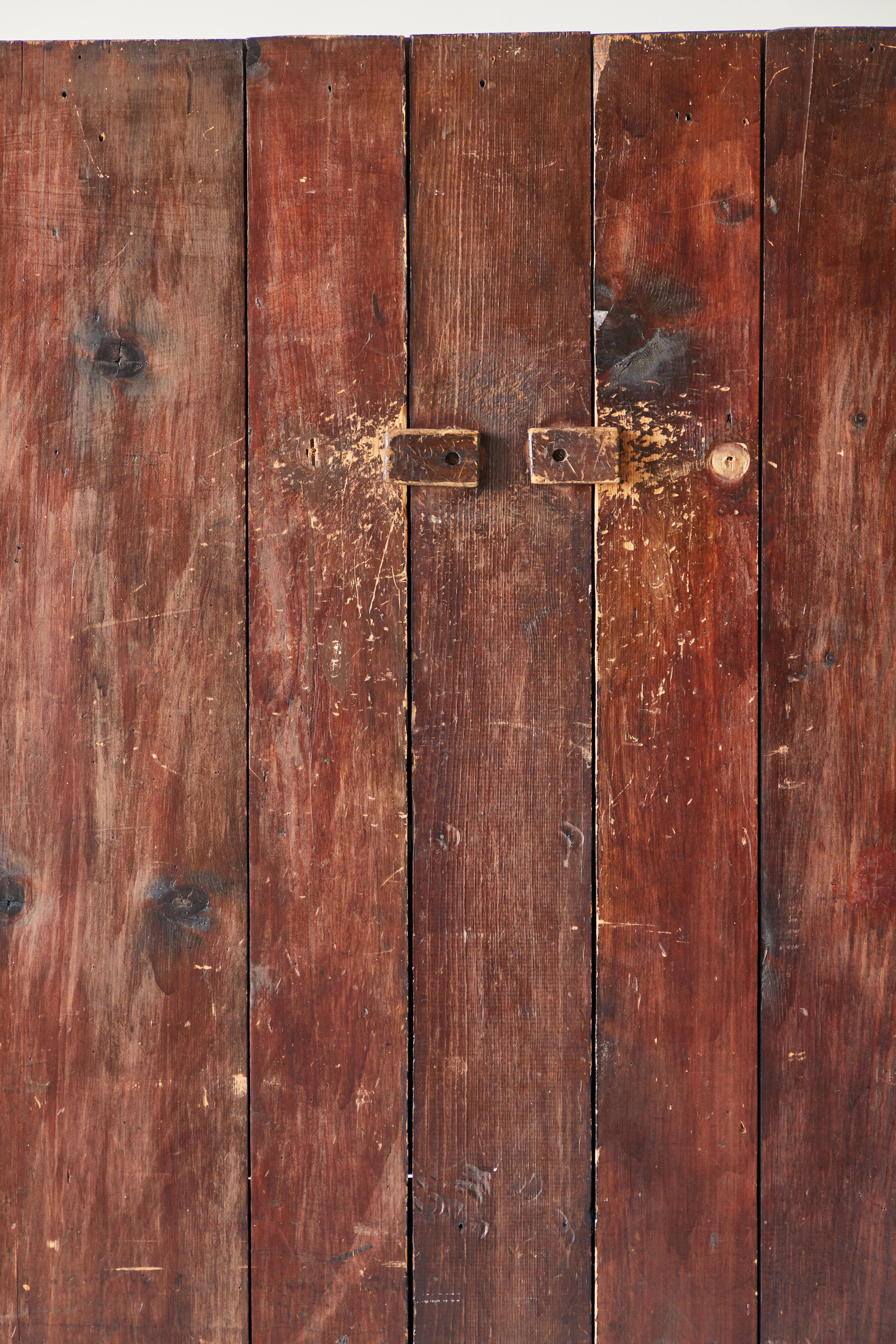 Wood Early American Rustic Slatted Two-Door Cabinet