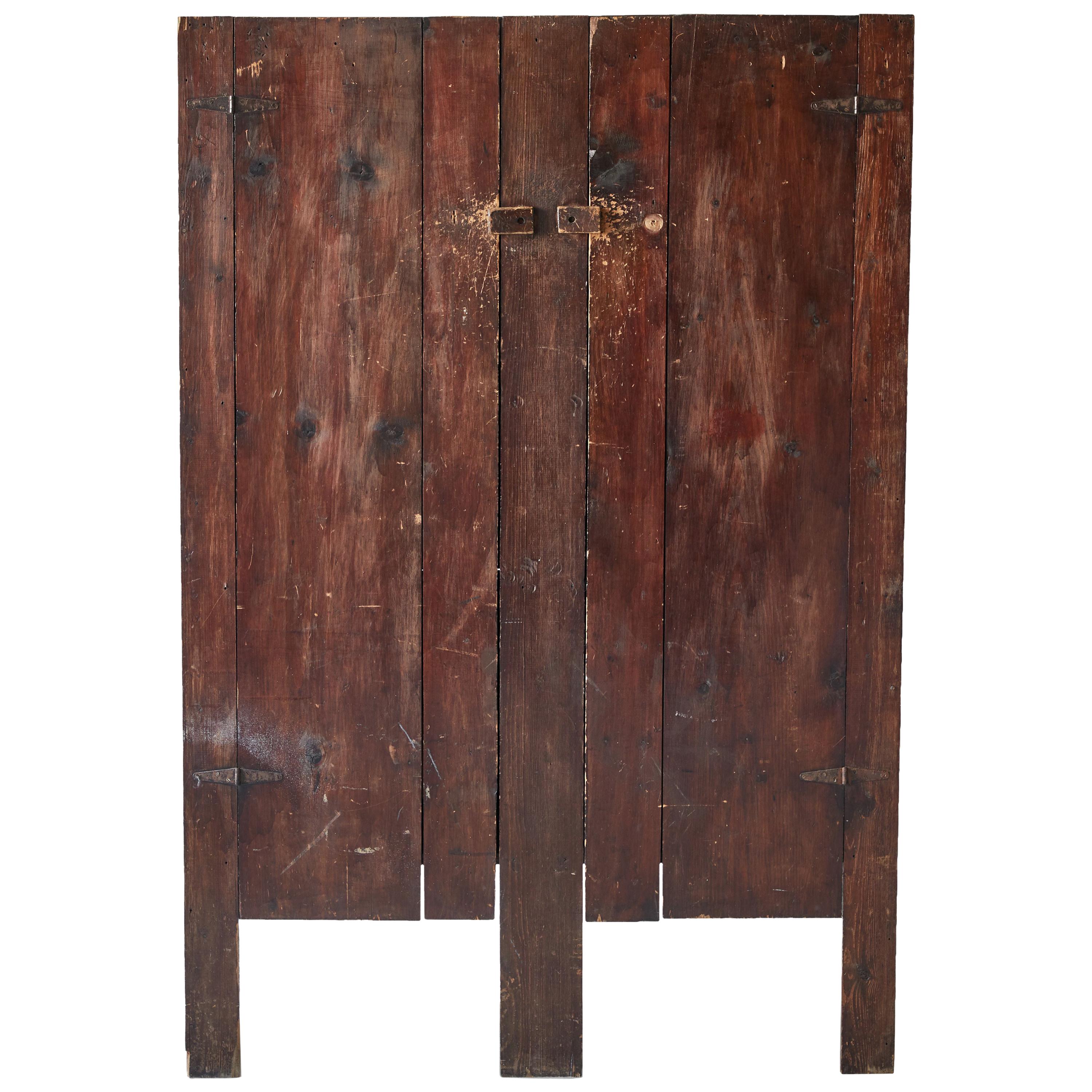 Early American Rustic Slatted Two-Door Cabinet
