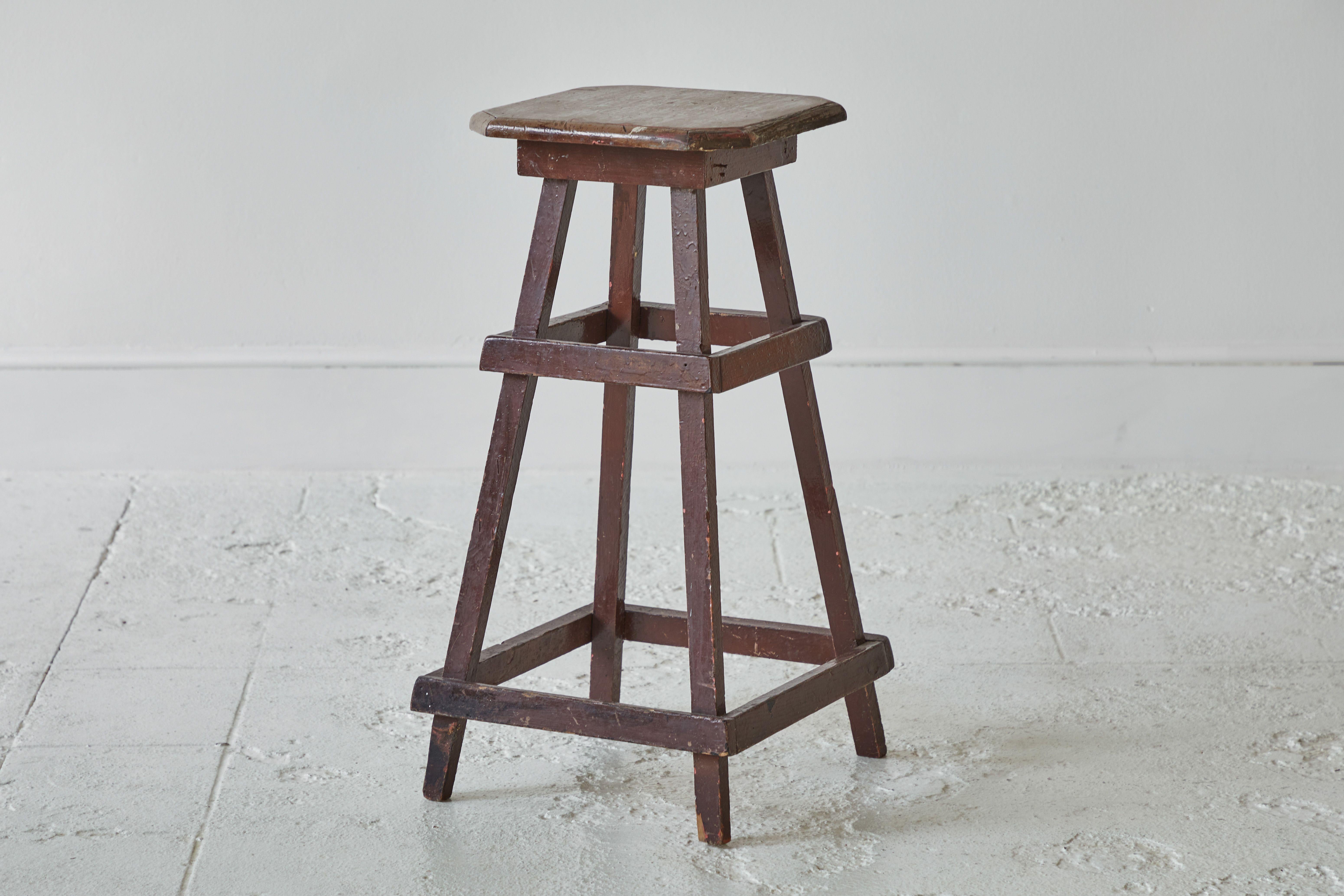 Wood Early American Rustic Squared Stool