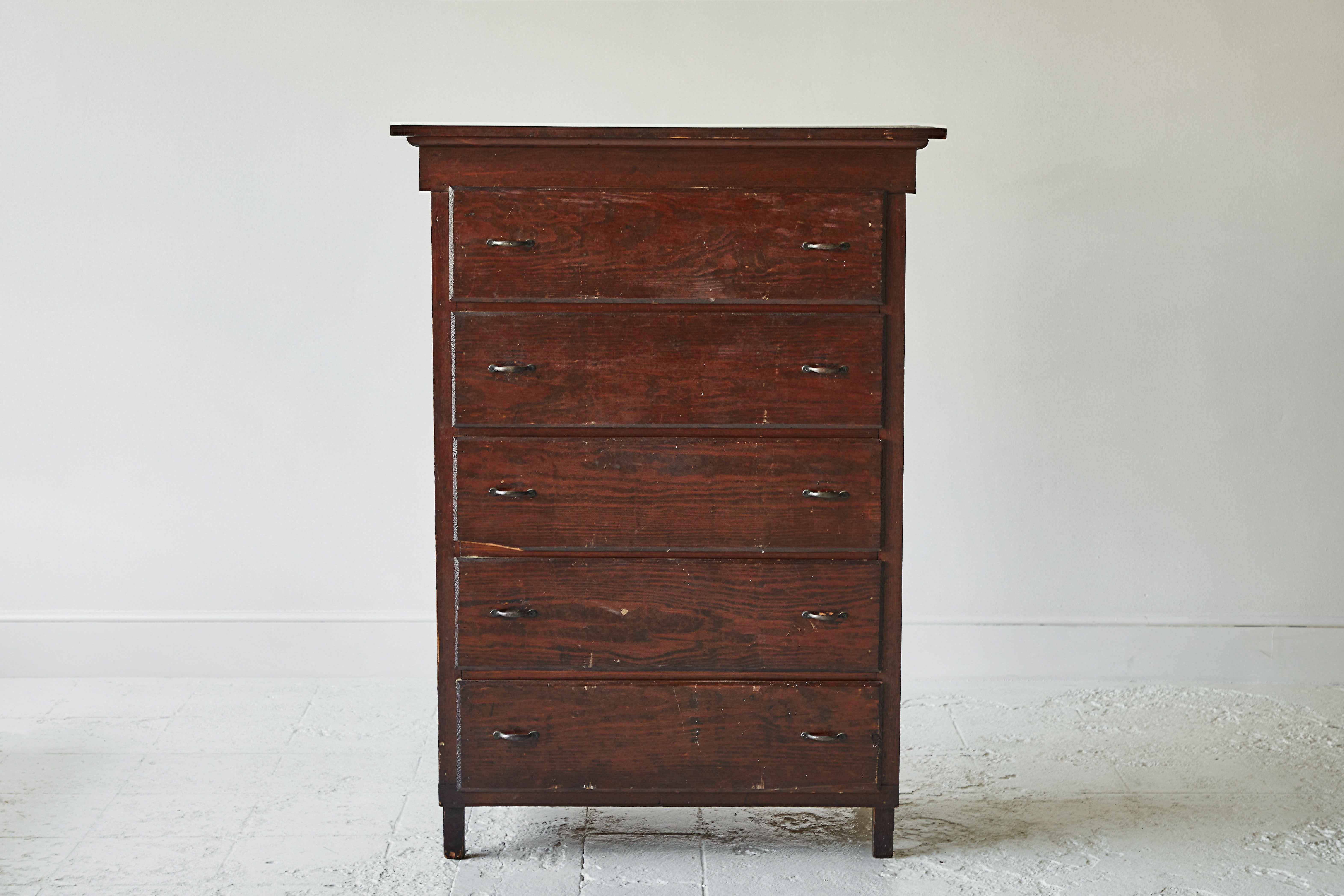 20th Century Early American Rustic Tall Chest of Drawers