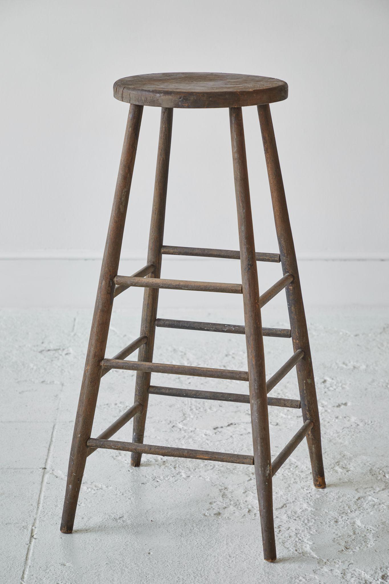 Wood Early American Rustic Tall Stool