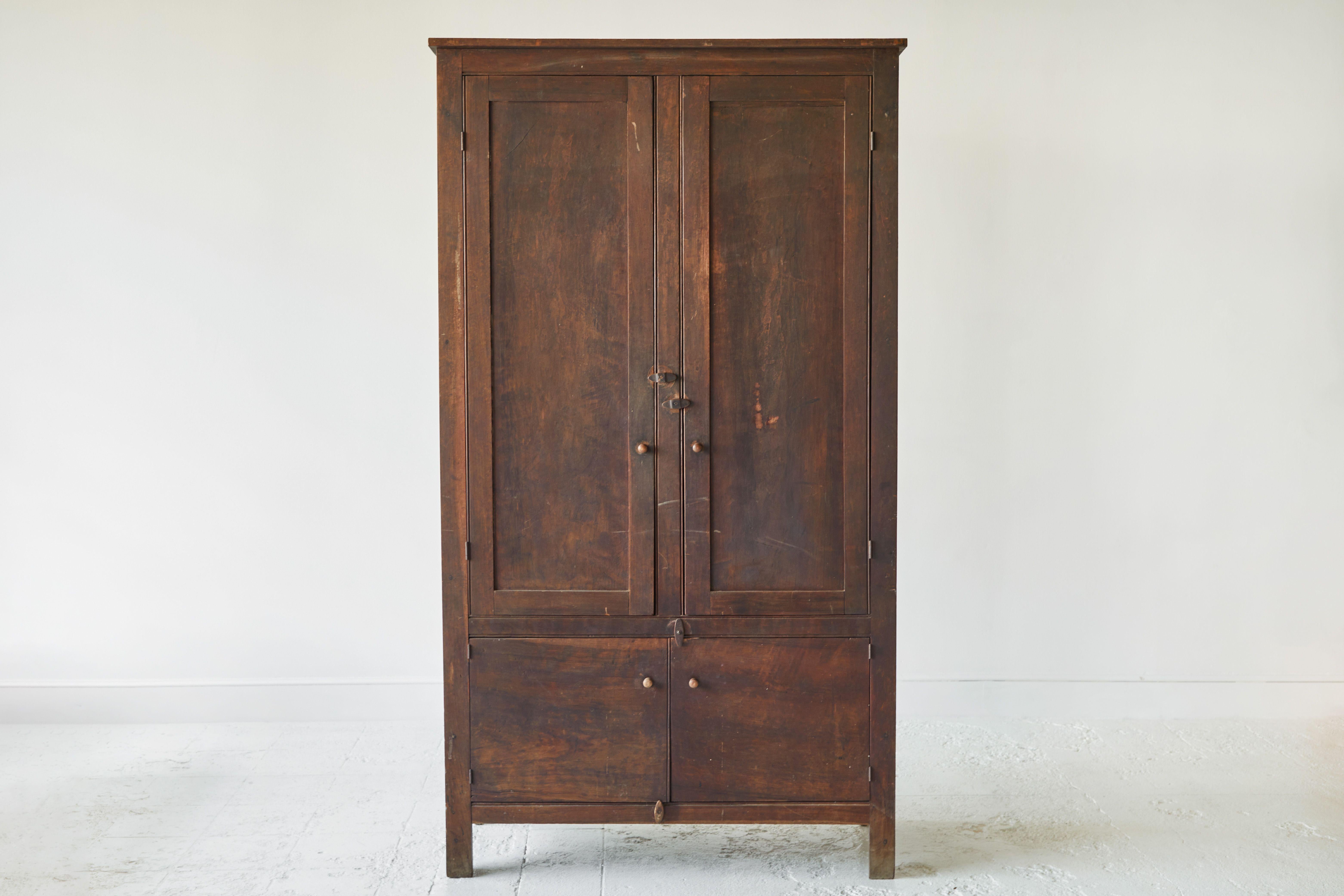 Early American Rustic Wardrobe Cabinet In Fair Condition In Los Angeles, CA