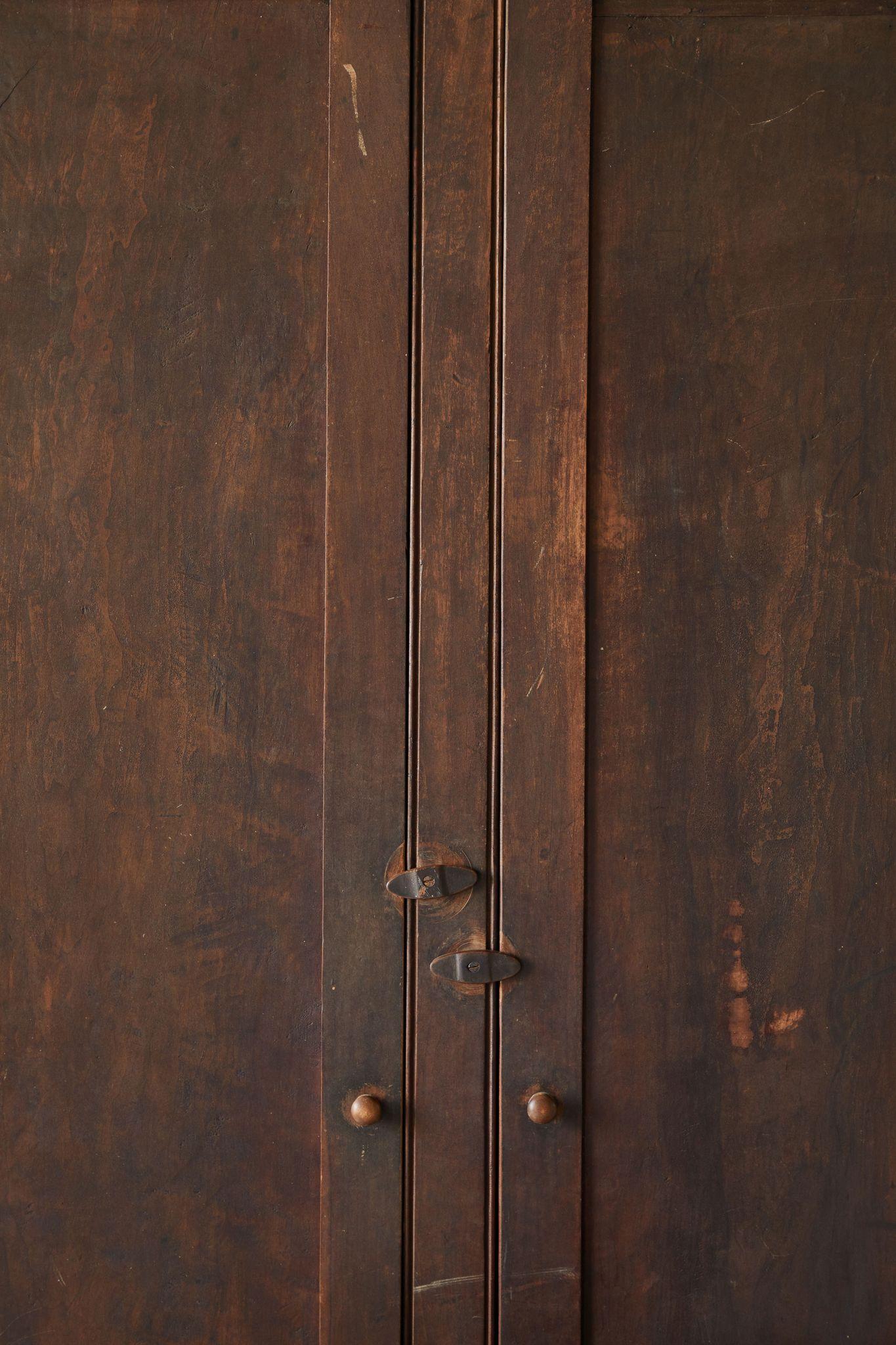 Walnut Early American Rustic Wardrobe Cabinet