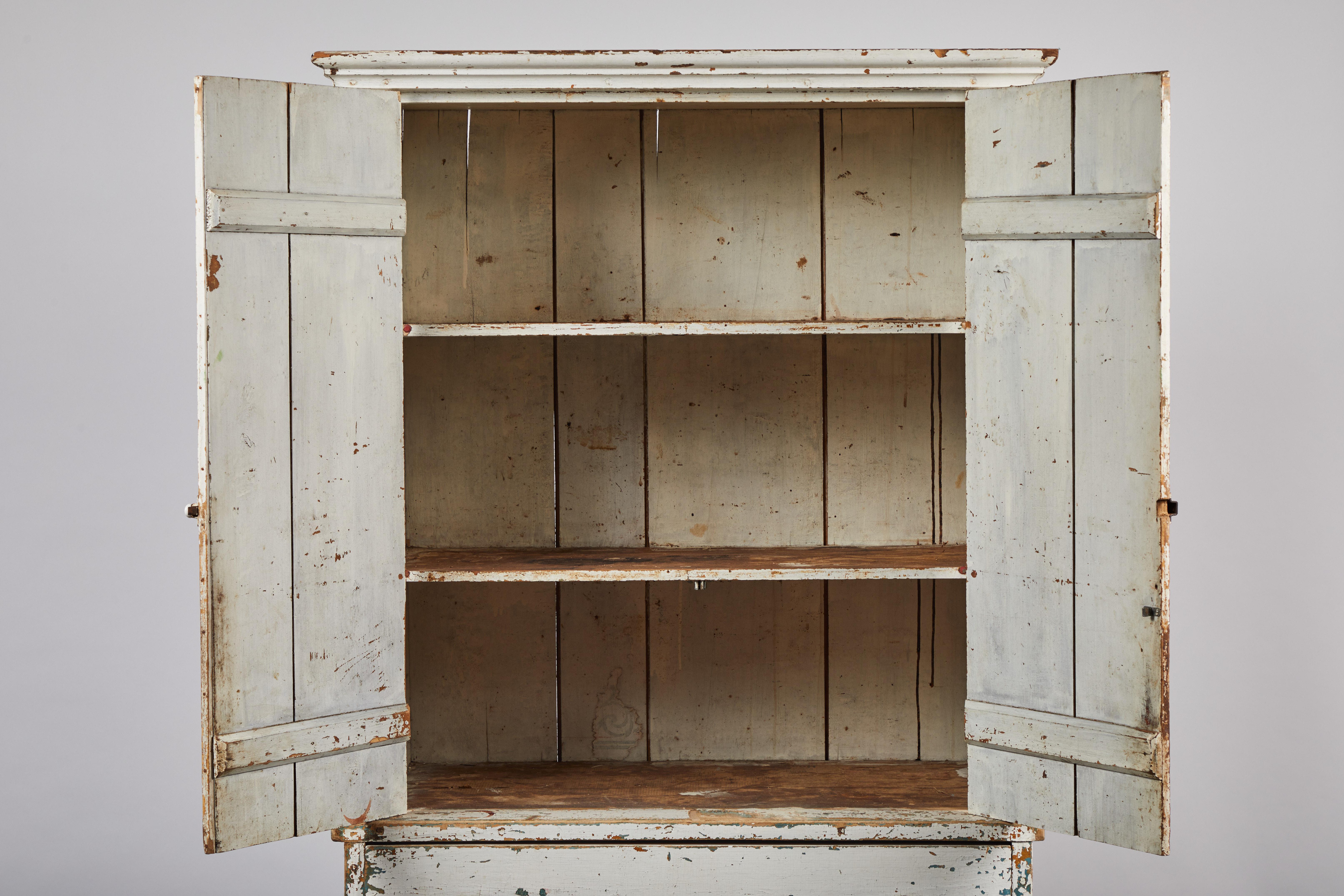 19th Century Early American Rustic White Painted Cabinet