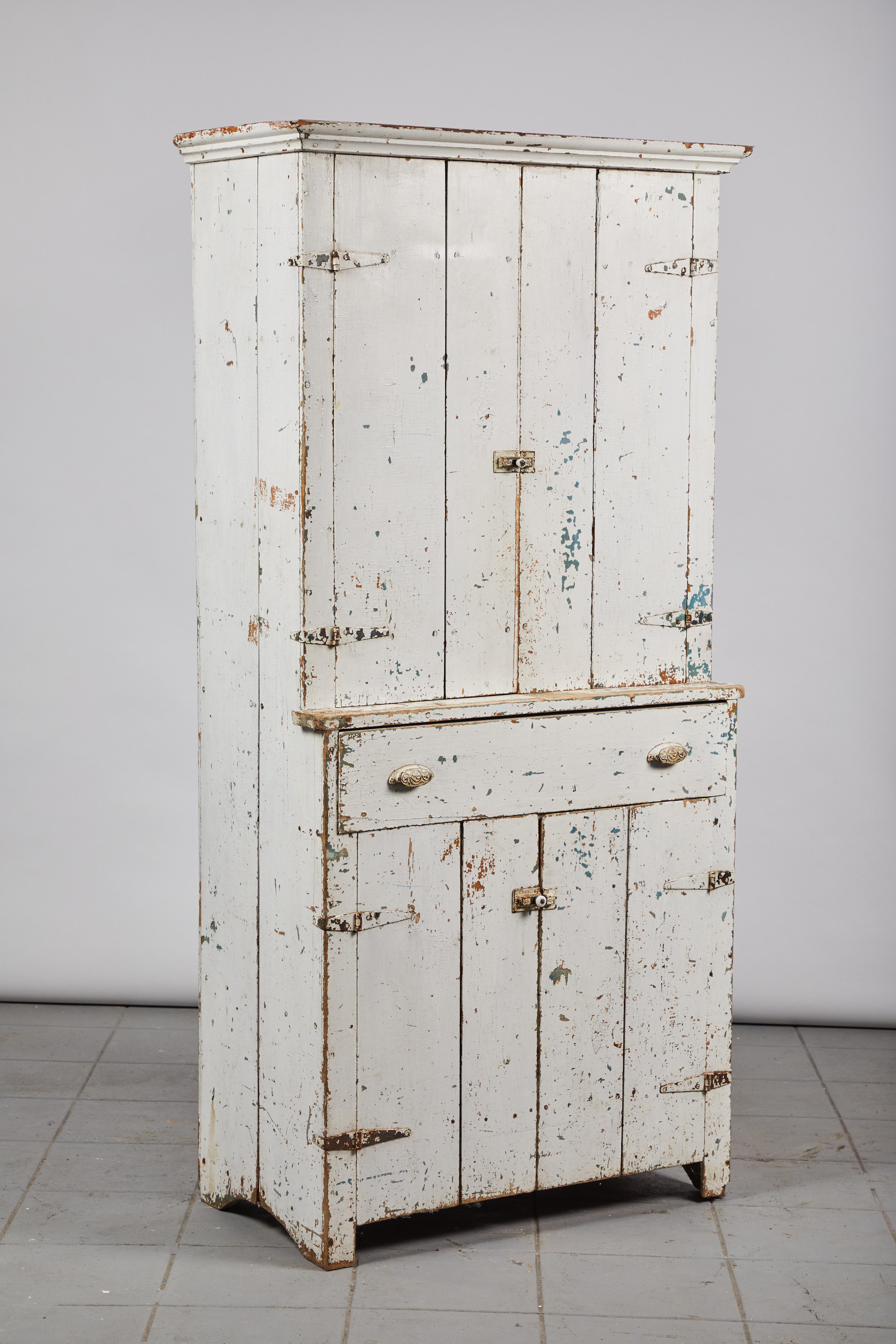 Early American Rustic White Painted Cabinet 2