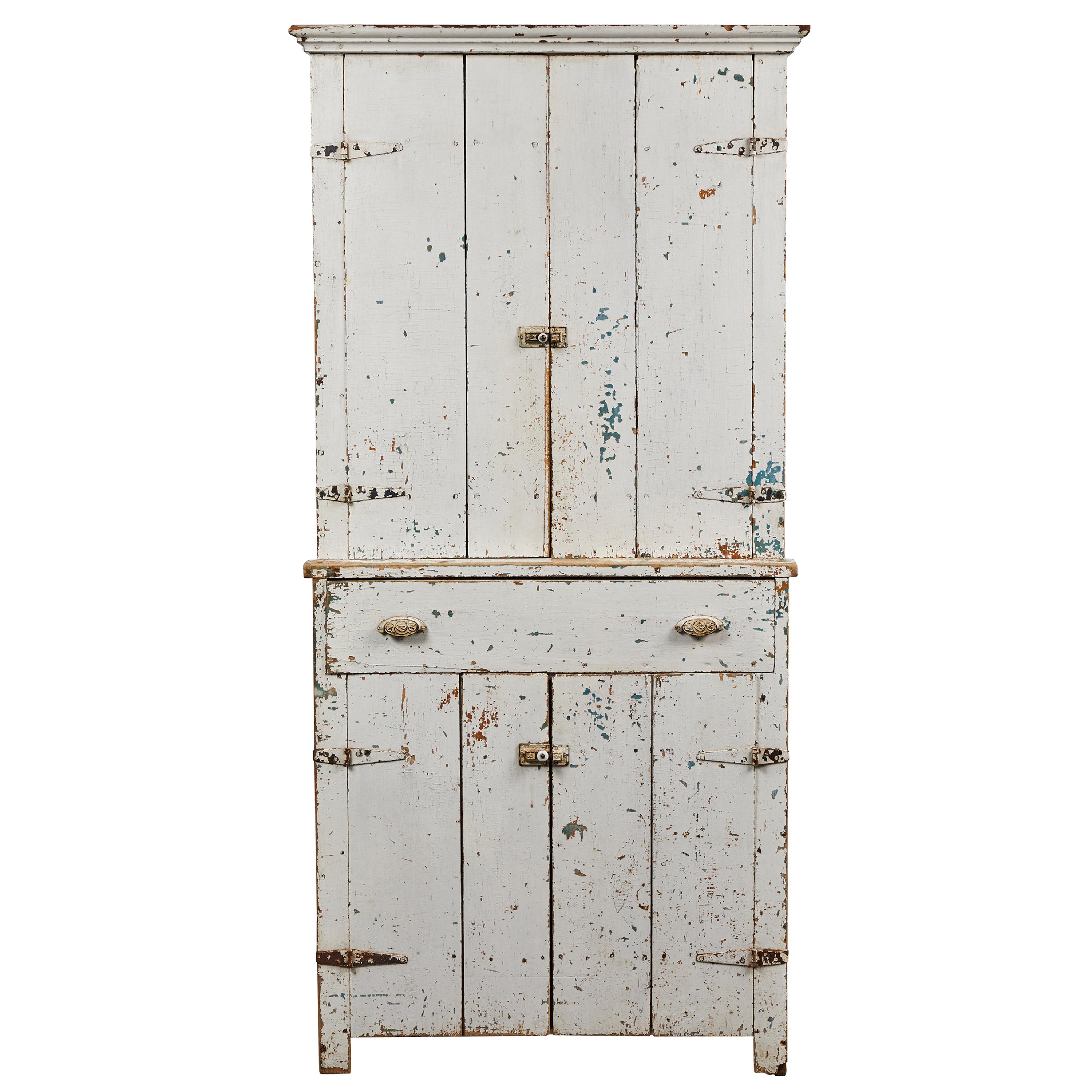 Early American Rustic White Painted Cabinet