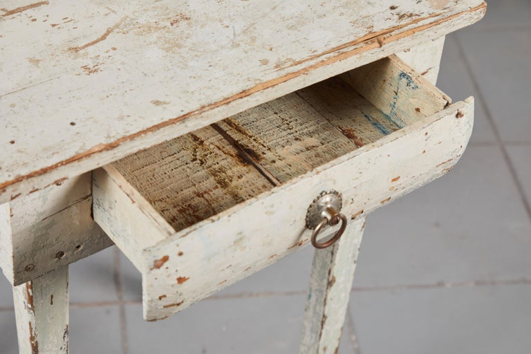 Early American Rustic White Painted Side Table at 1stDibs