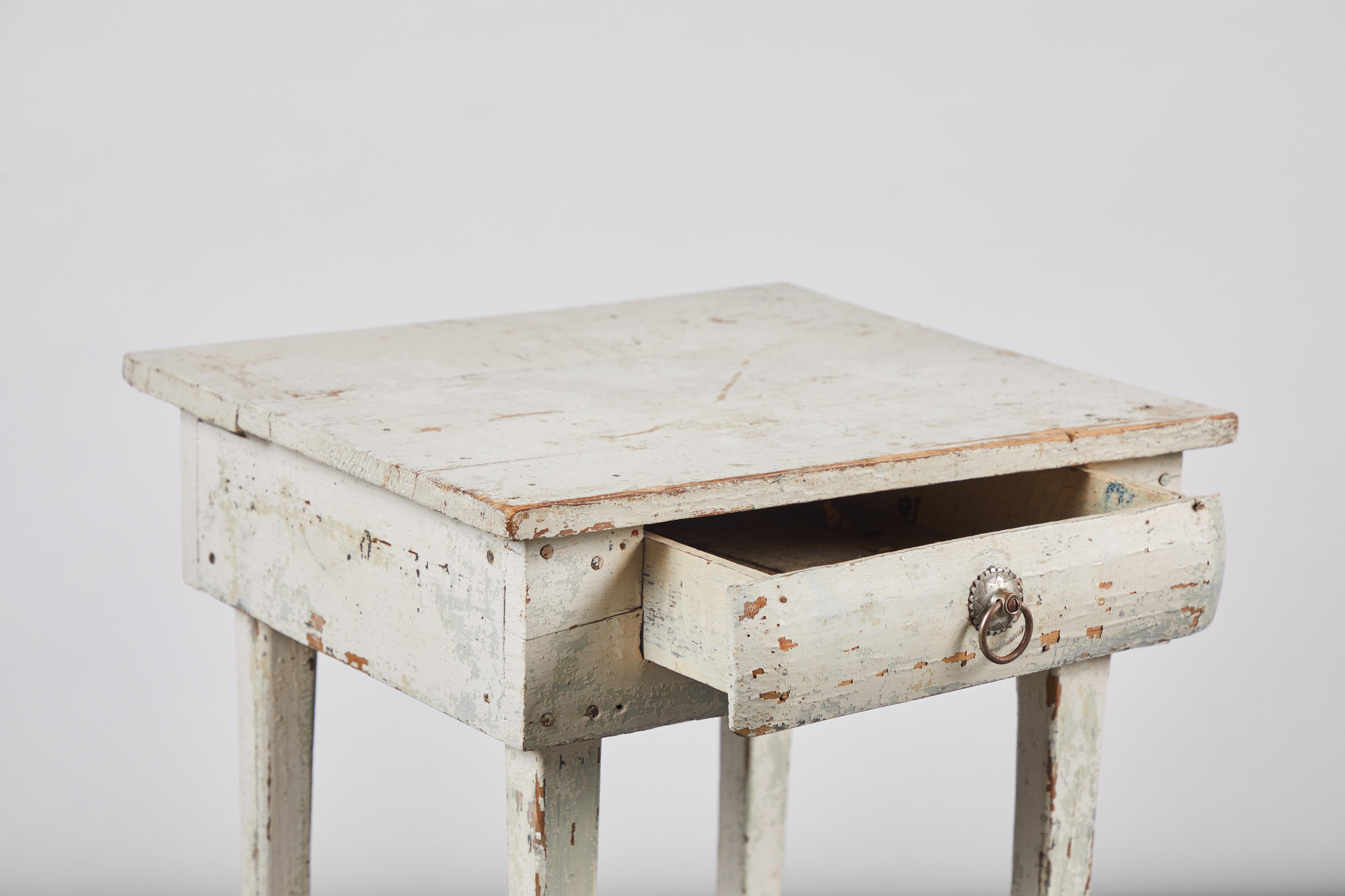 20th Century Early American Rustic White Painted Side Table