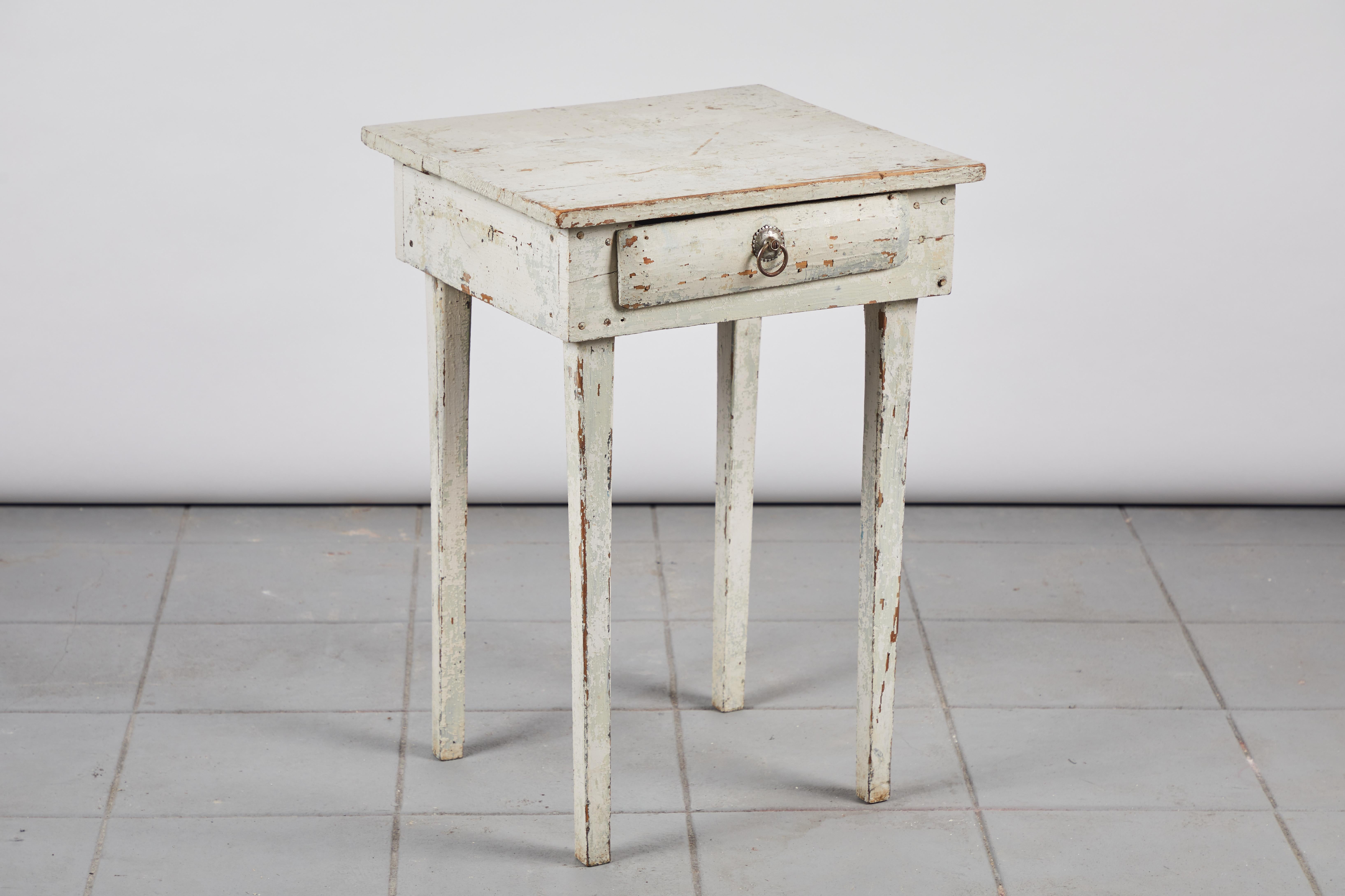 Wood Early American Rustic White Painted Side Table