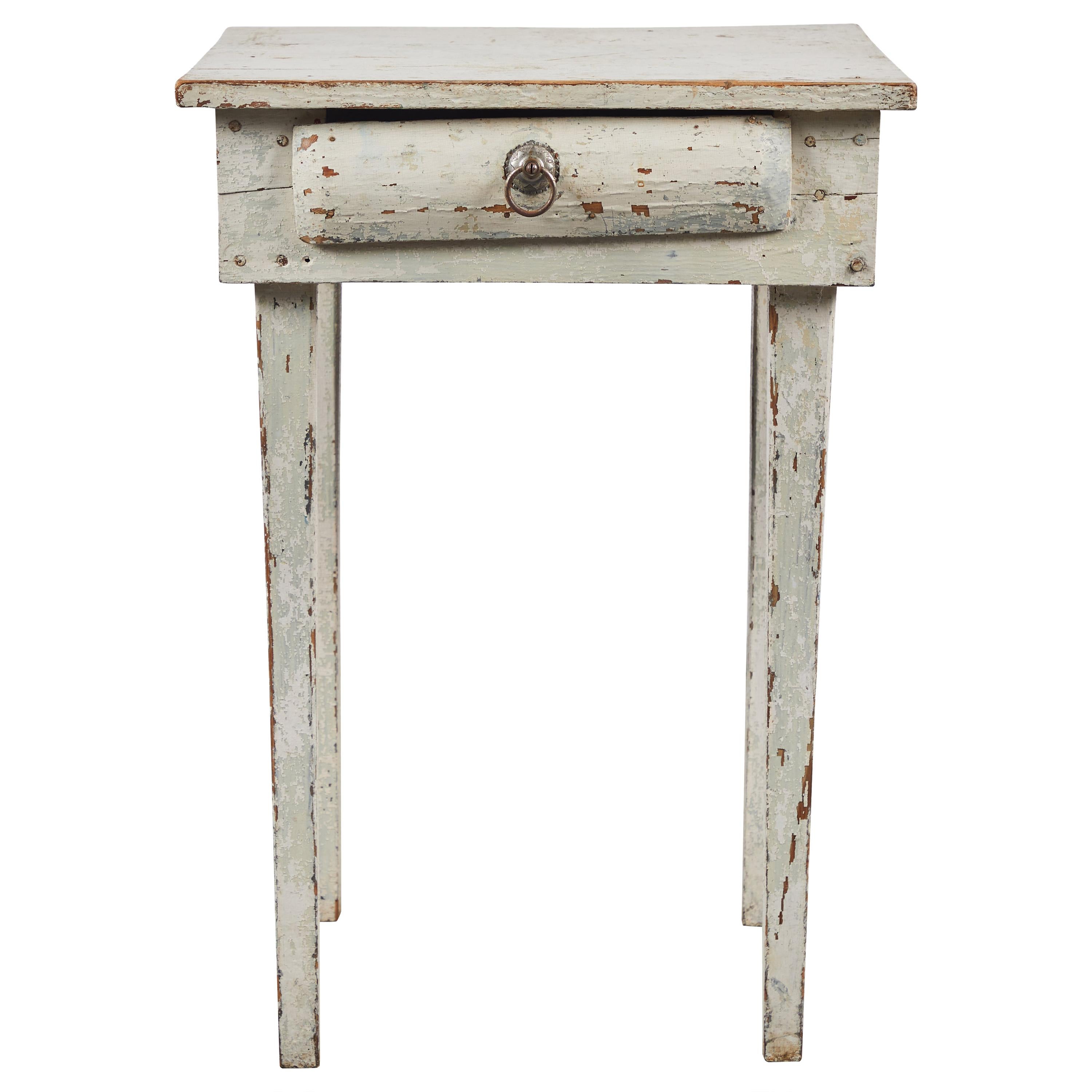 Early American Rustic White Painted Side Table
