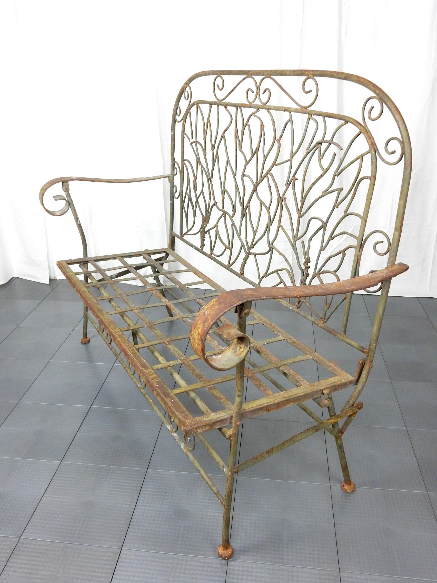 American Craftsman Early American Sculptured Iron Twig Garden Bench