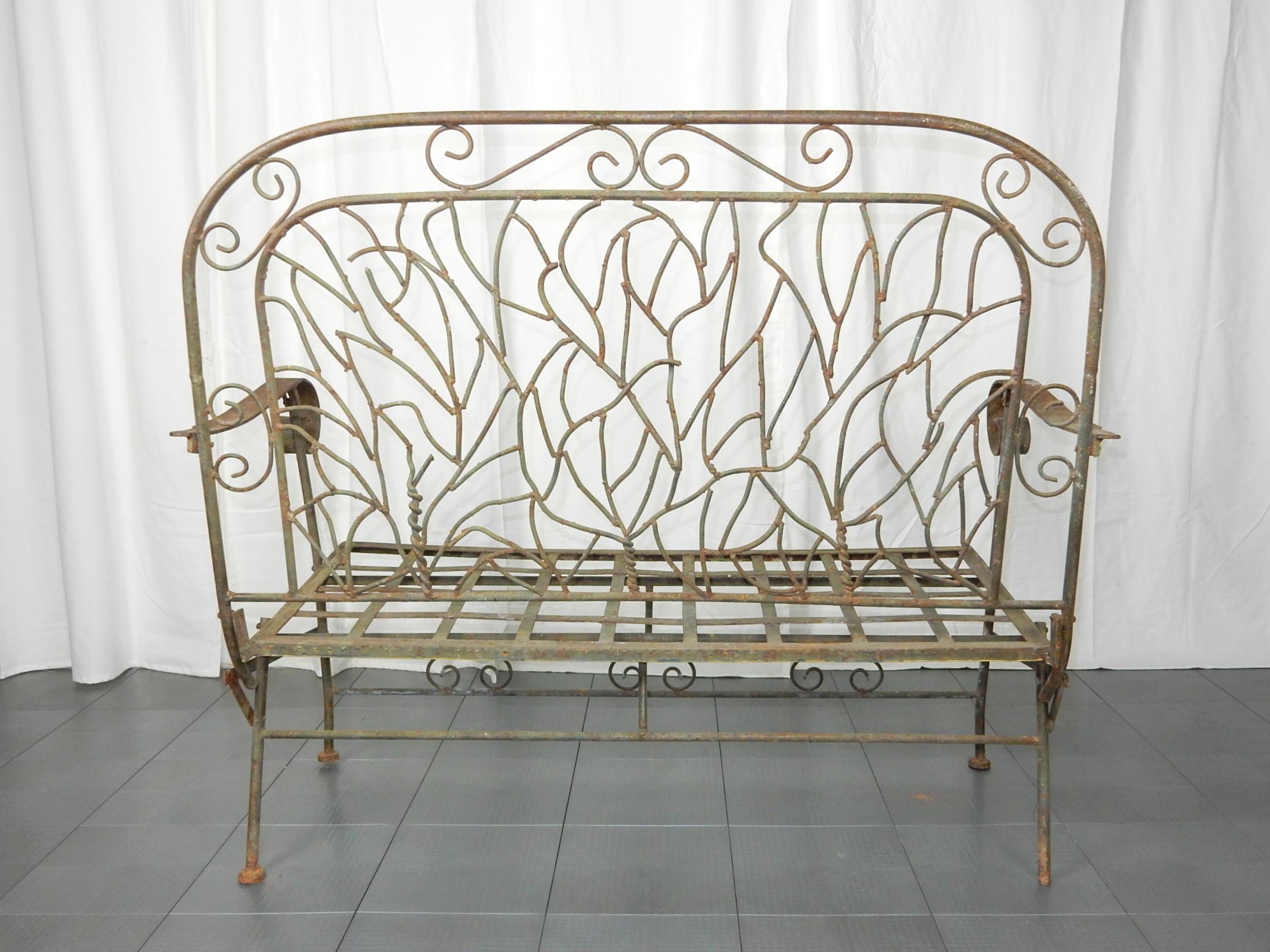 20th Century Early American Sculptured Iron Twig Garden Bench