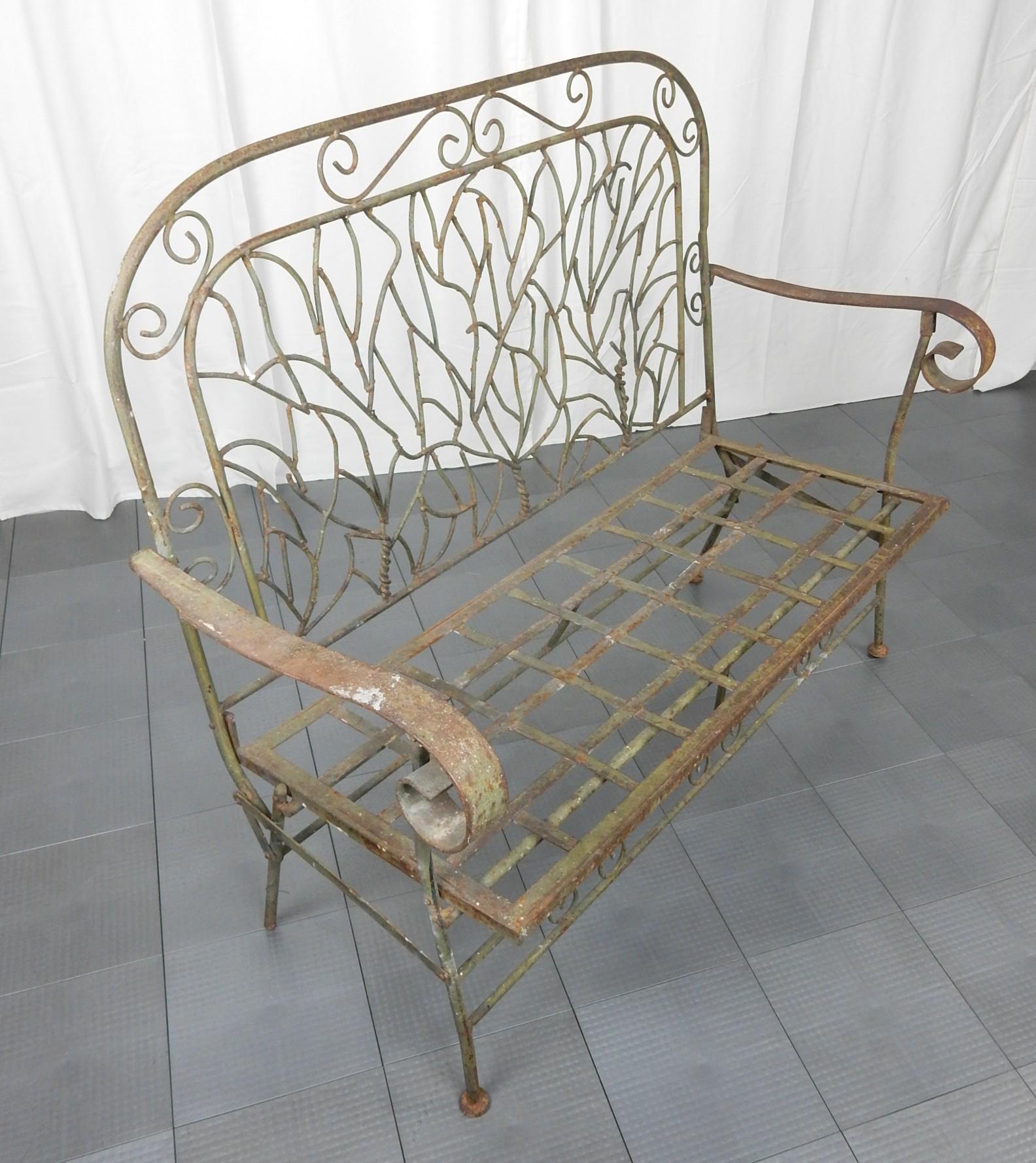 Early American Sculptured Iron Twig Garden Bench 1
