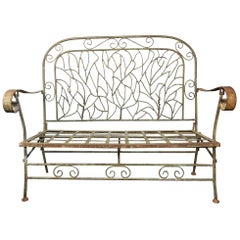 Early American Sculptured Iron Twig Garden Bench