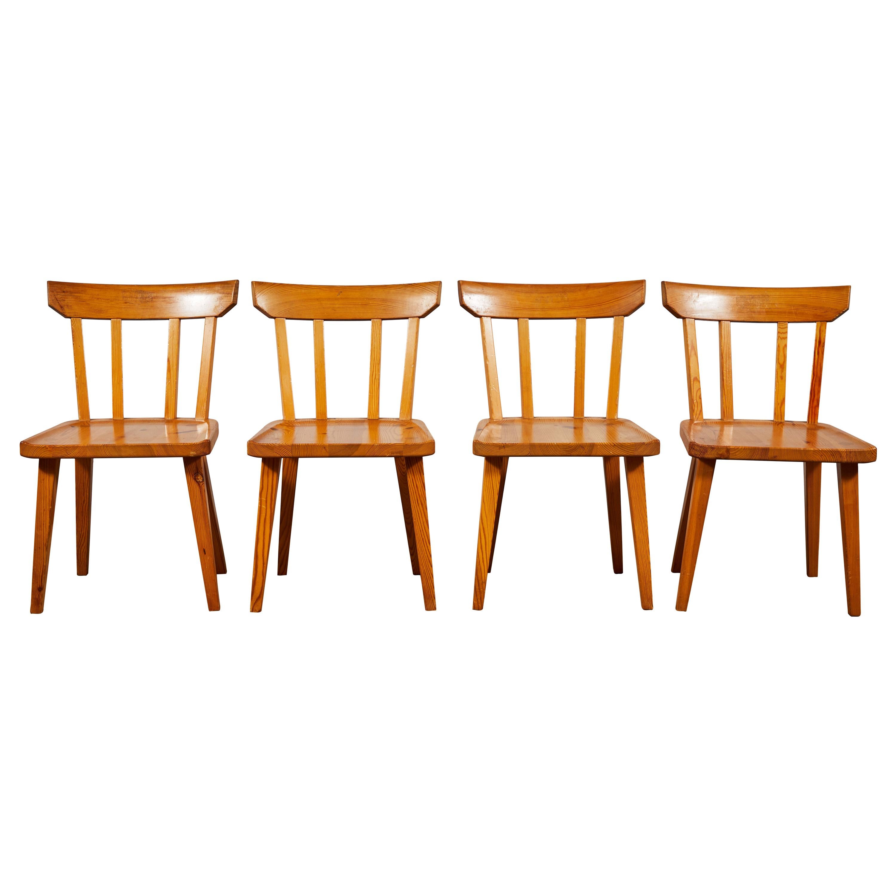 Mid-Century Four Pine Spindle Back Dining Chairs 