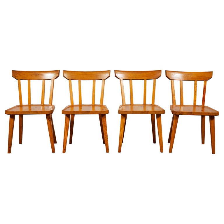 Mid-Century Four Pine Spindle Back Dining Chairs at 1stDibs