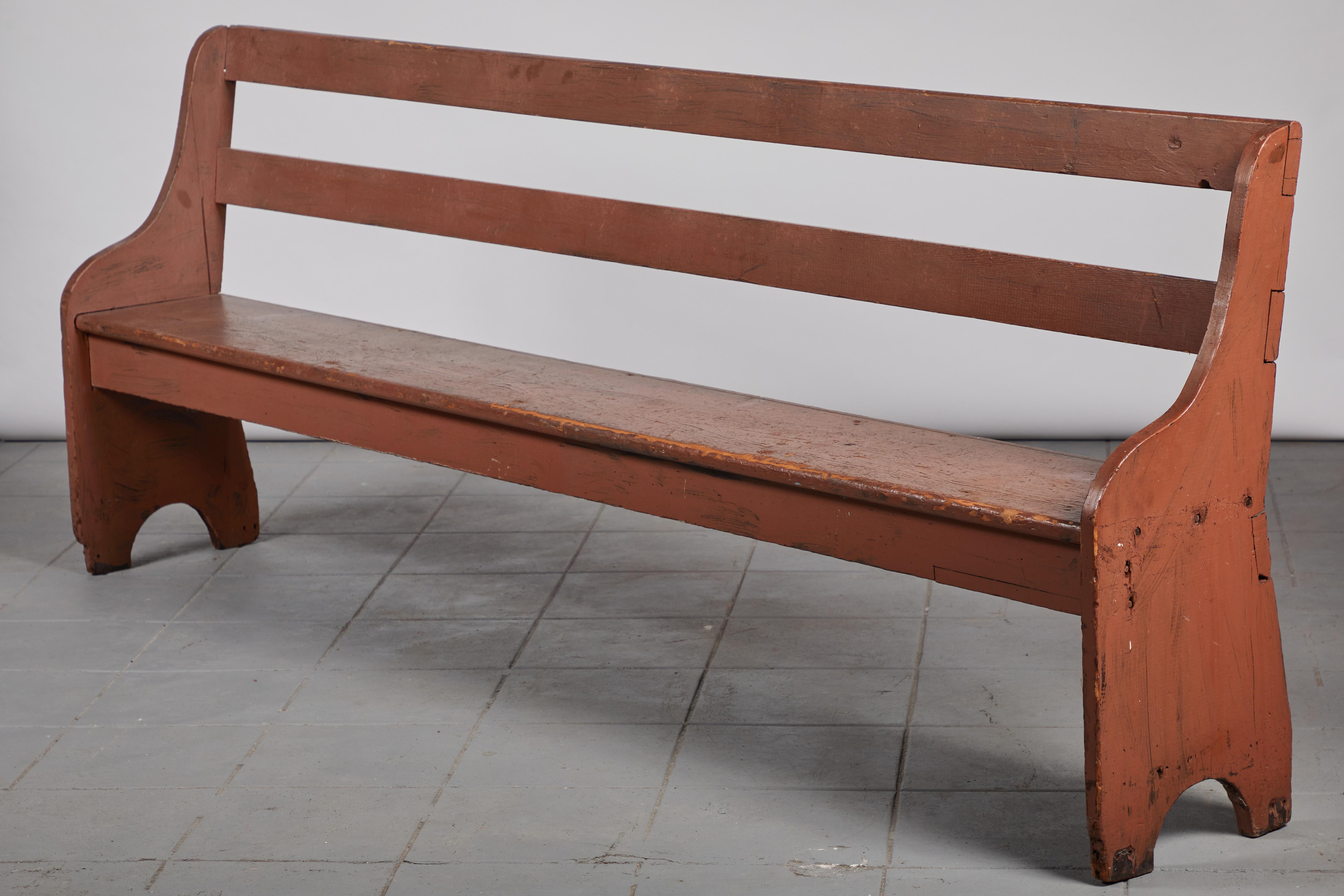 20th Century Early American Shaker Style Painted Wooden Bench