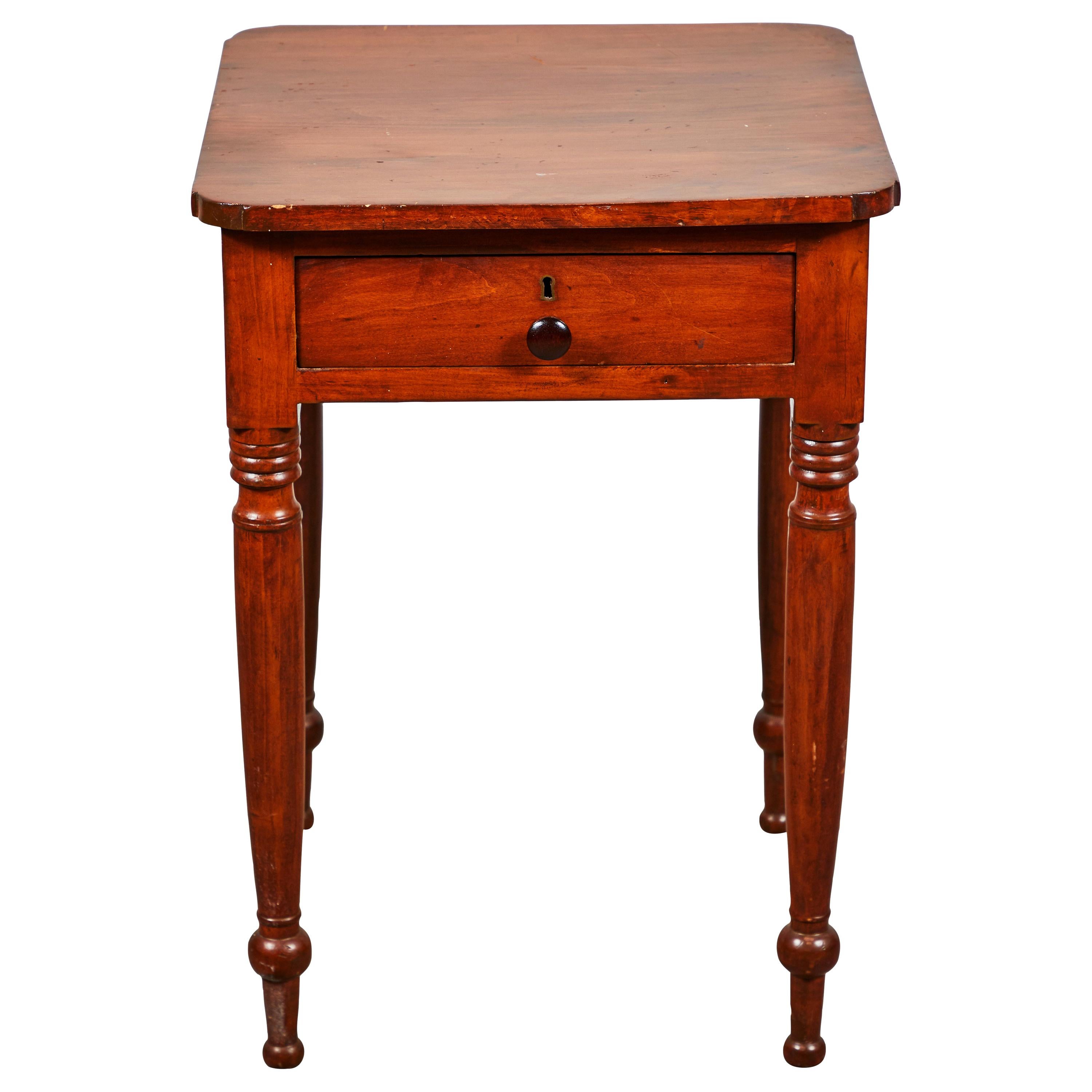 Early American Side Table with Drawer and Turned Legs