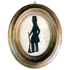 Antique Early American Silhouette of a Man with His Rifle