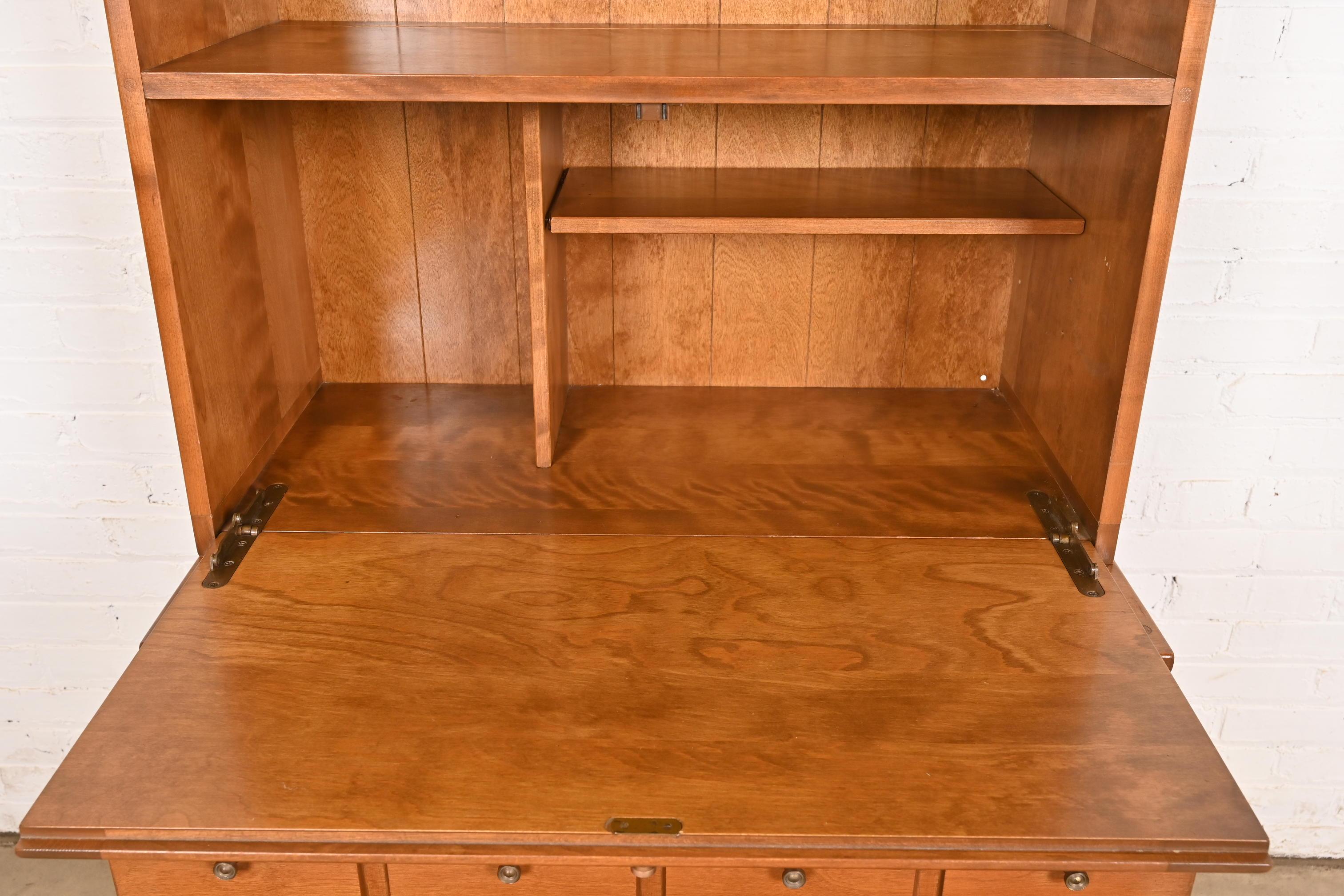 Early American Solid Maple and Birch Drop Front Secretary With Bookcase Hutch For Sale 1