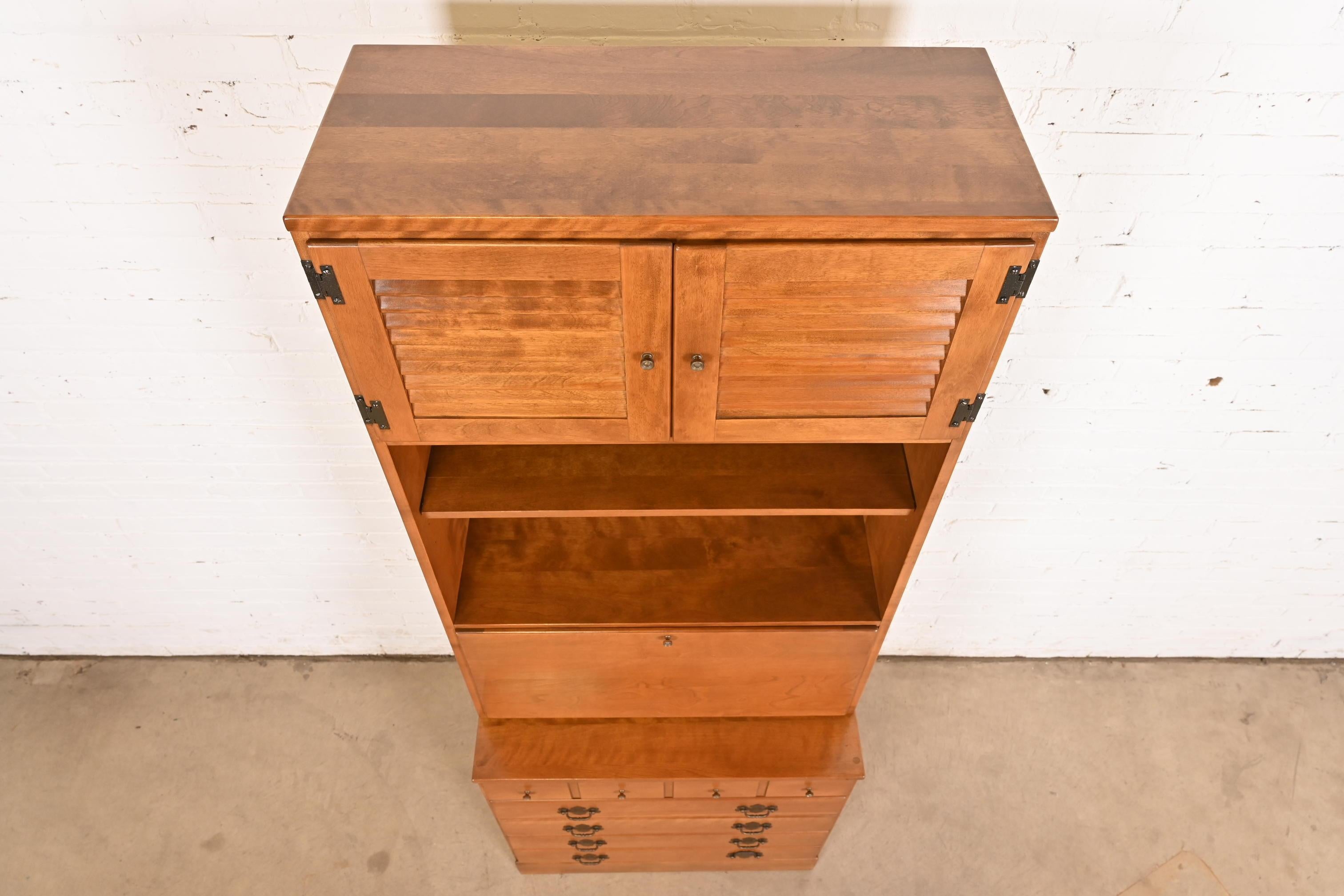 Early American Solid Maple and Birch Drop Front Secretary With Bookcase Hutch For Sale 3