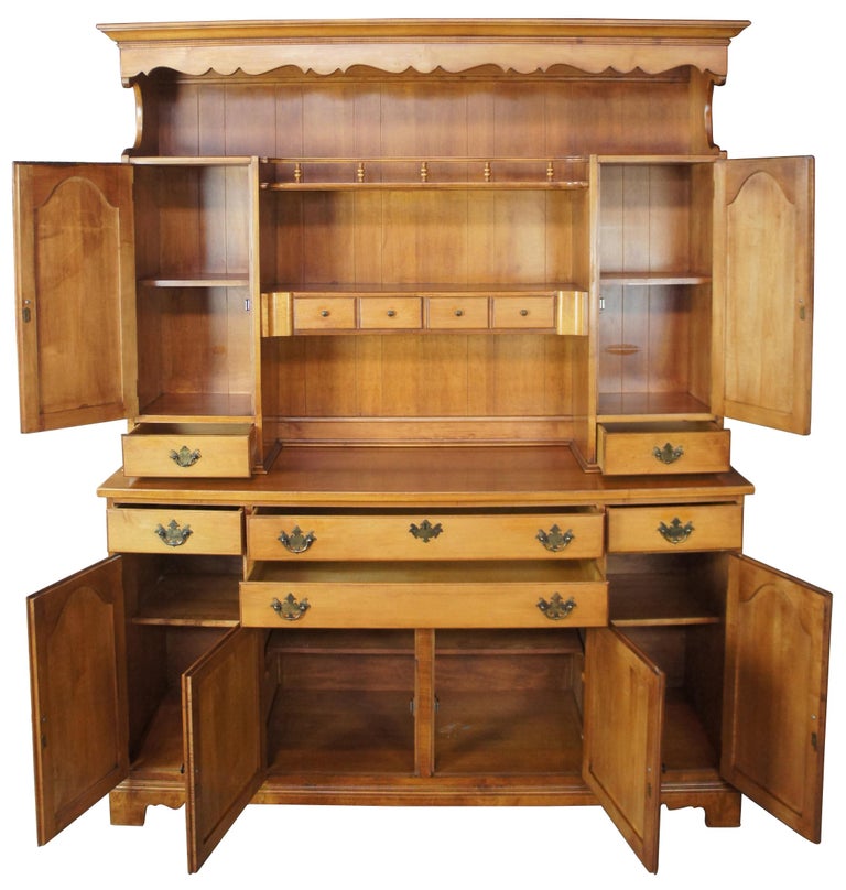 Early American Solid Maple China Hutch Buffet Cupboard Vintage