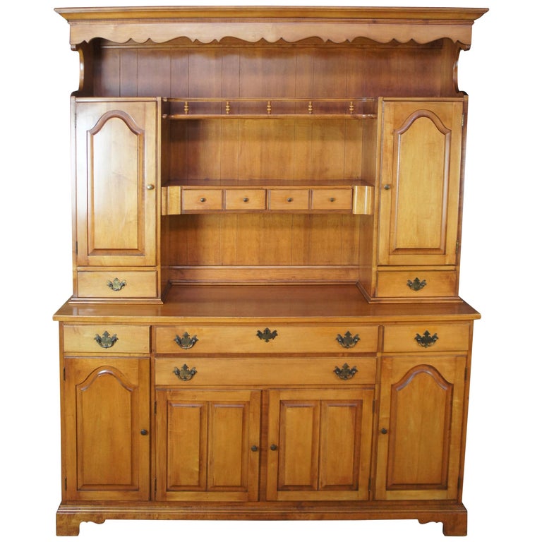 Early American Solid Maple China Hutch Buffet Cupboard Vintage