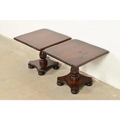 Early American Solid Pine Pedestal Side Tables, Pair