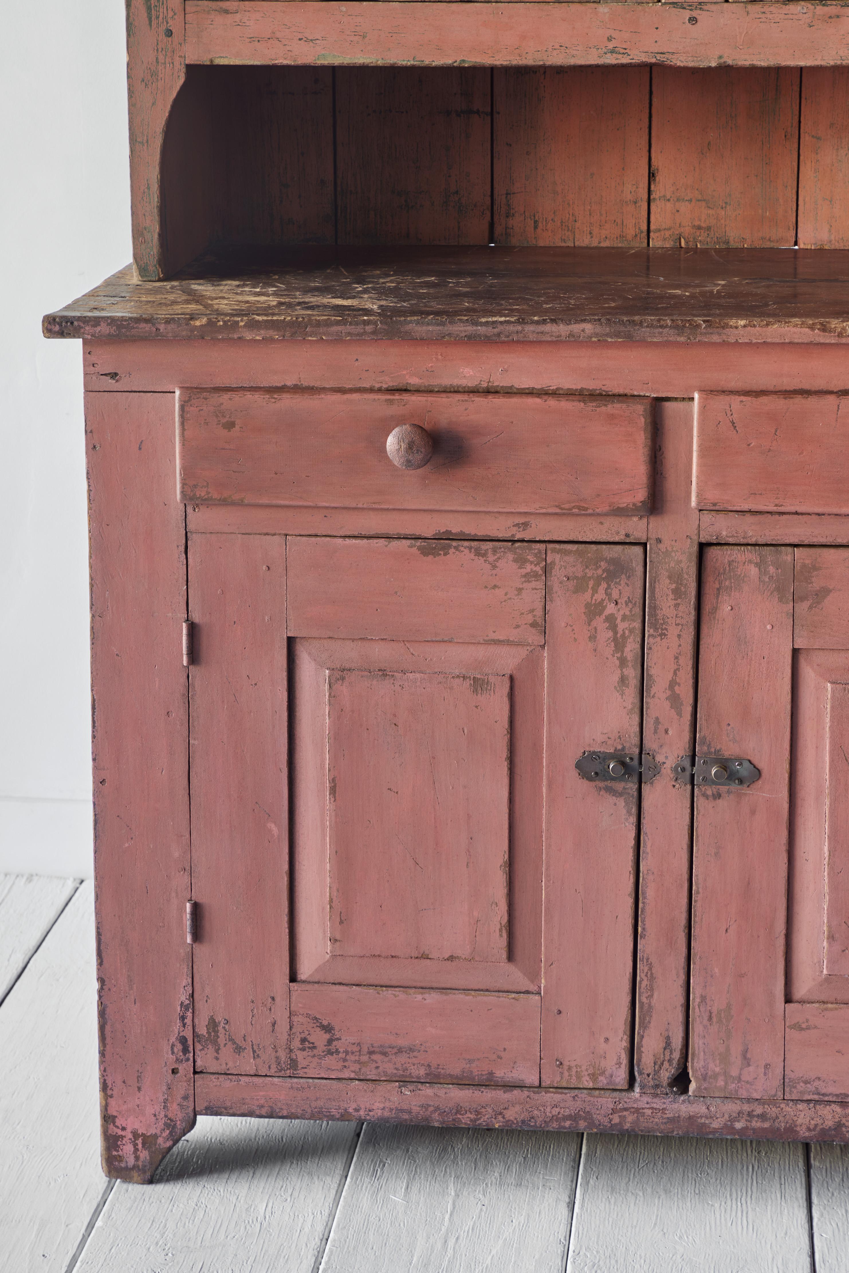 Wood Early American Step-Back Cupboard