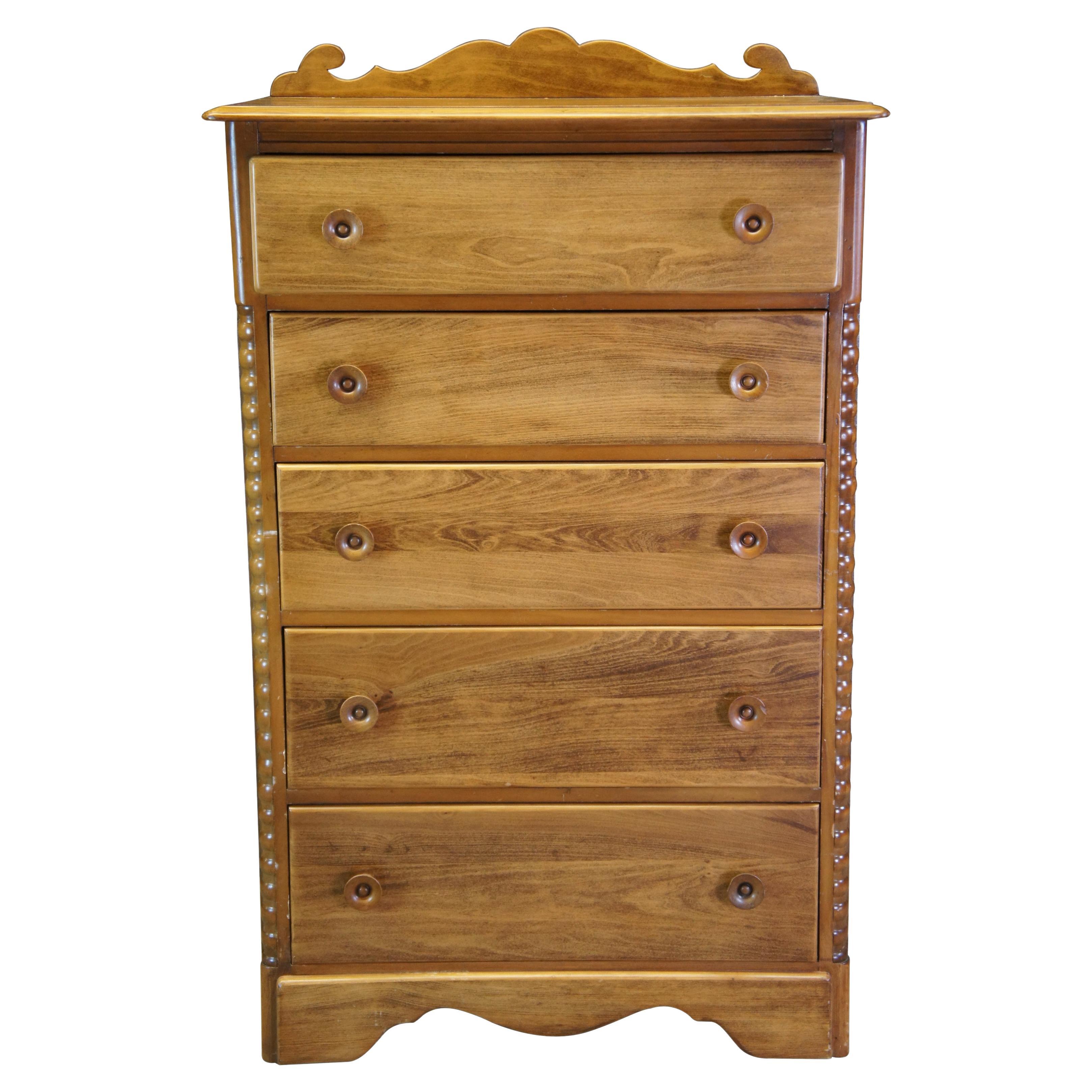 Early American Style American Country Oak 5 Drawer Chest Tallboy Dresser