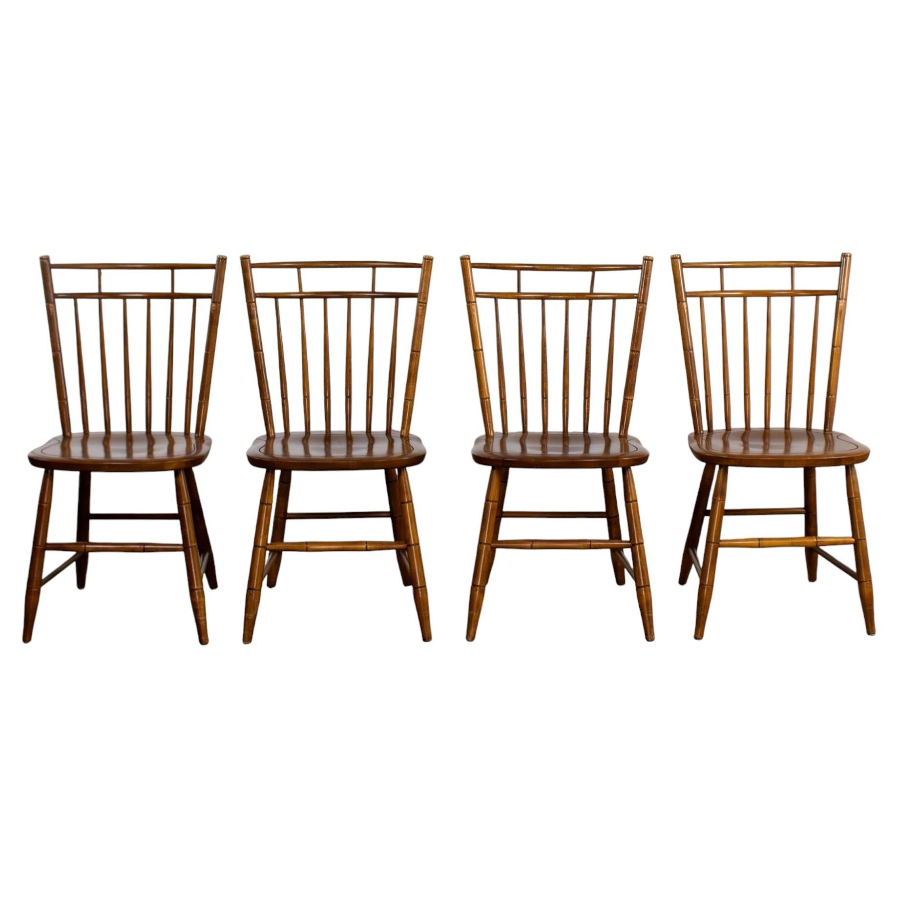 Early American Style Dining or Side Chairs Maple Windsor Hitchcock Stamped Set 4 For Sale