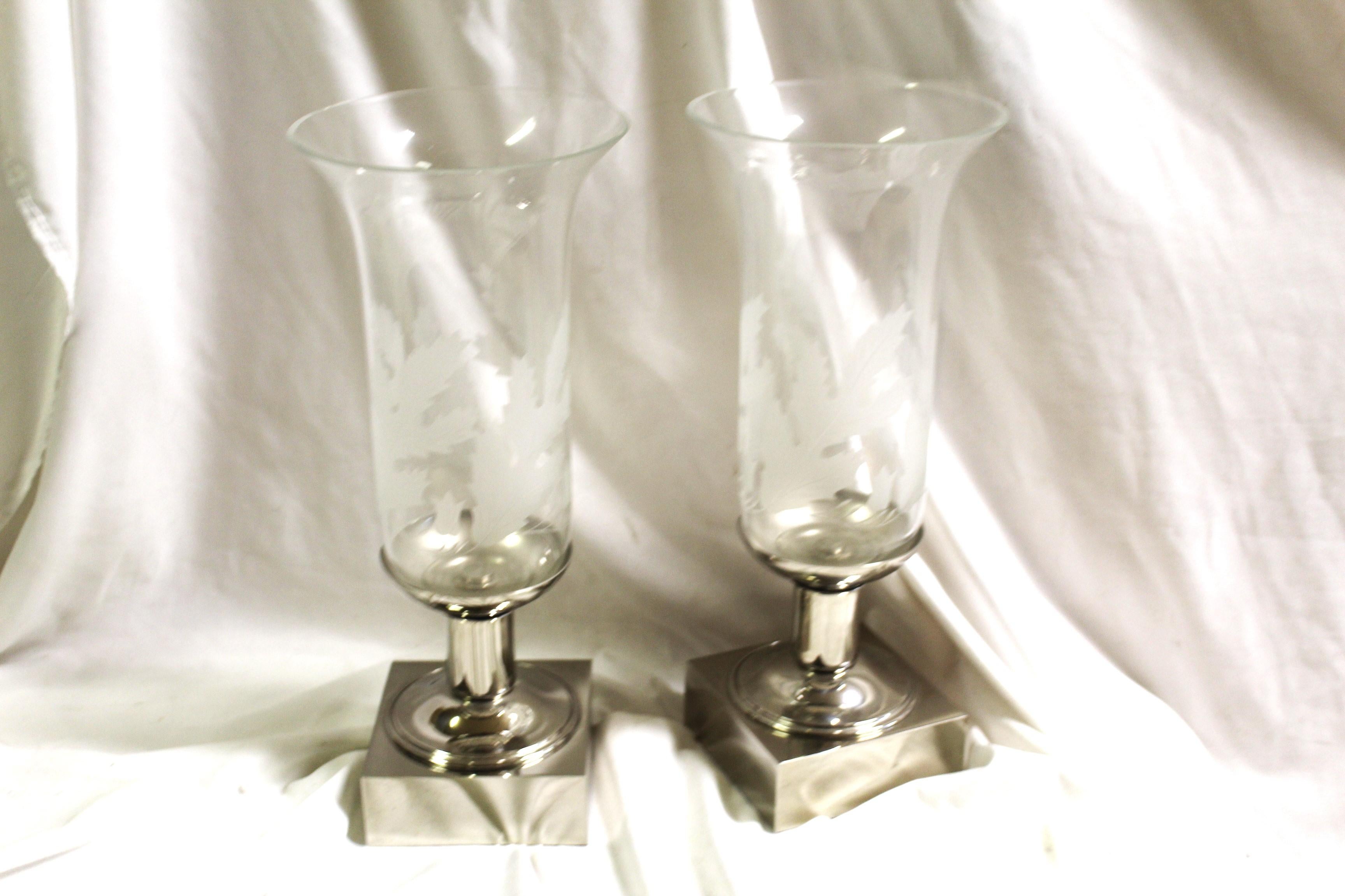 Early American style Hurricane Candle holders , Nickel 3