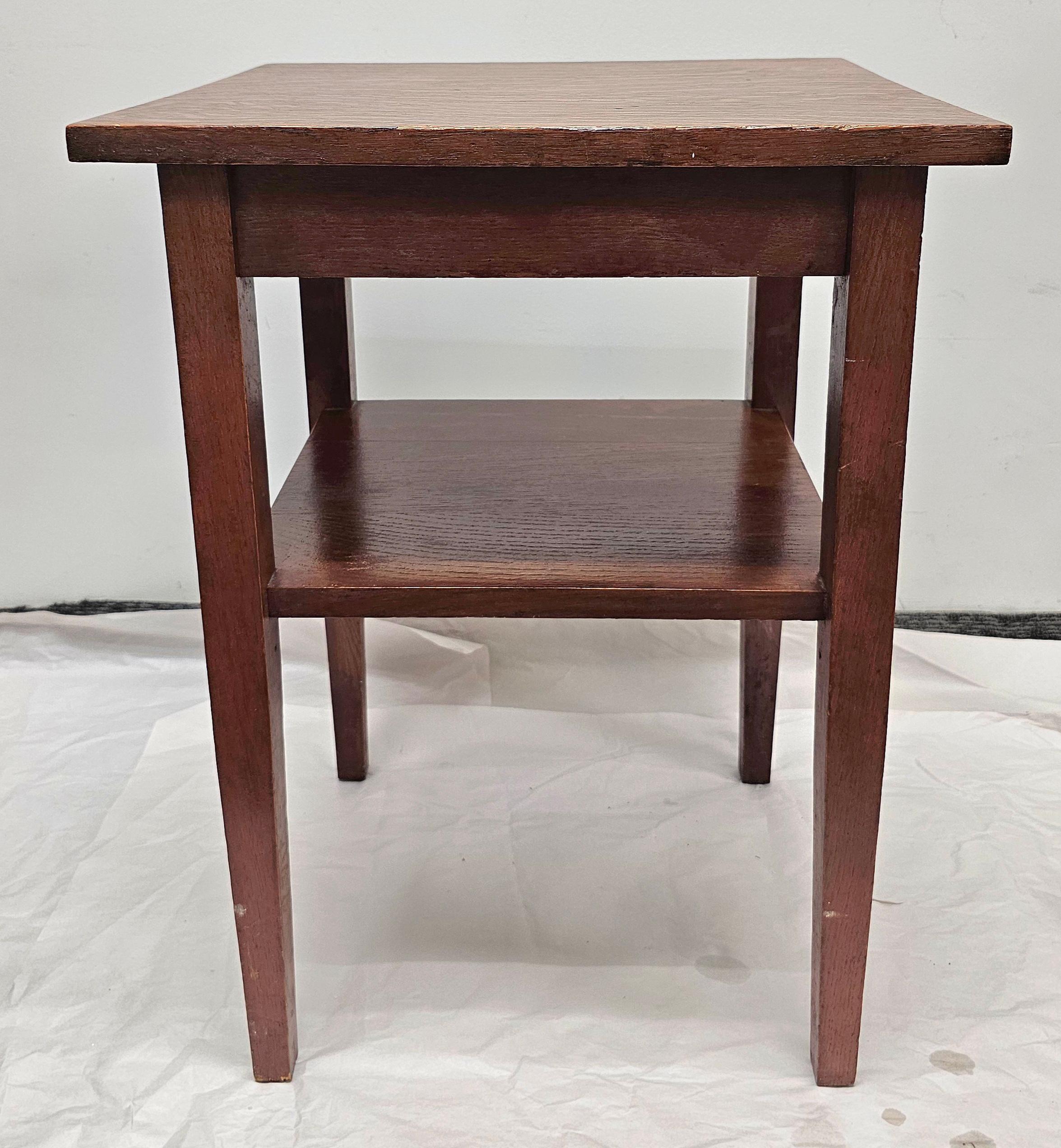 20th Century Early American Style Oak Tiered Side Table Candle Stand For Sale