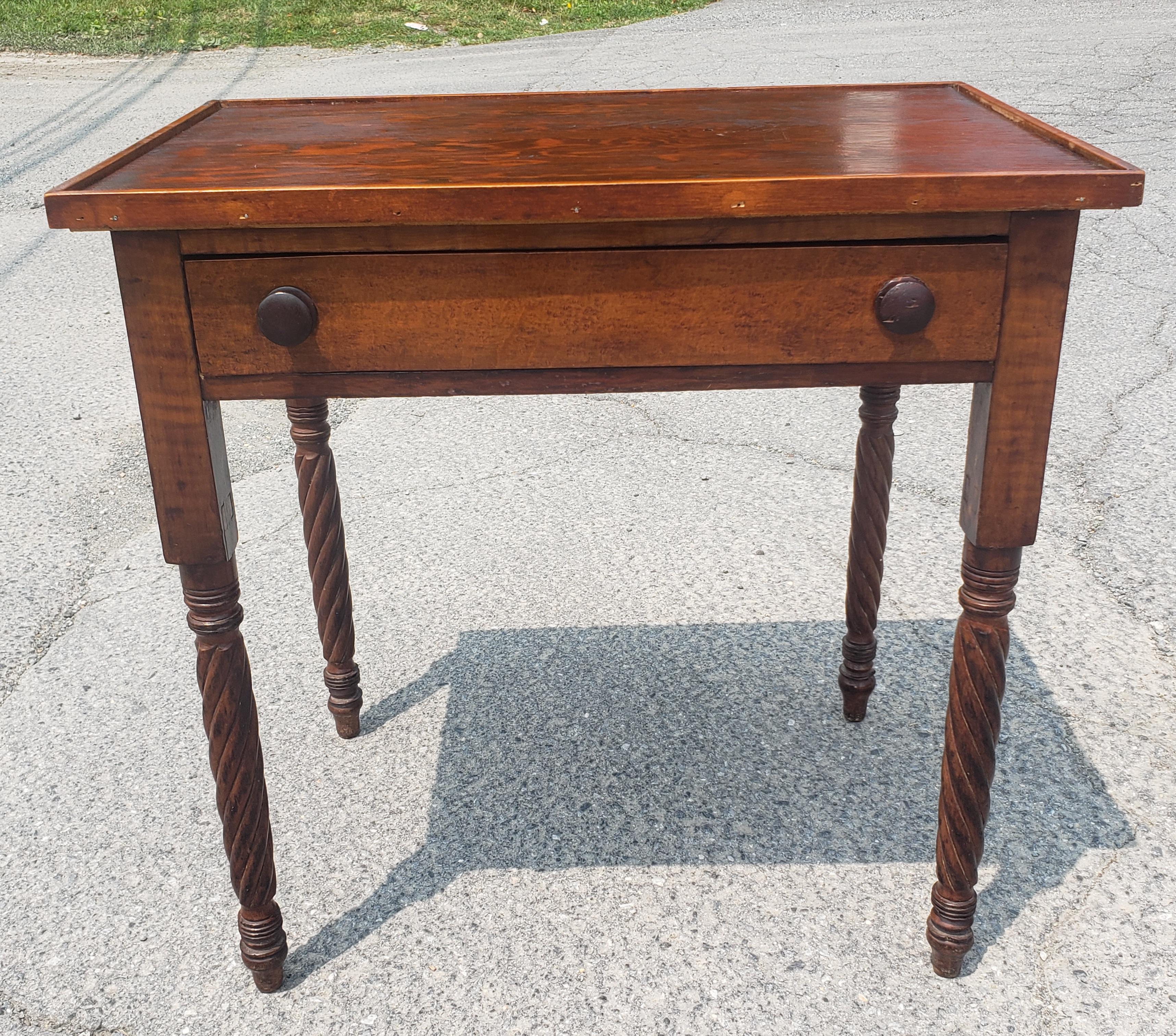 An Early American Style Pine and Maple Spiral-Turned Legs Single Drawer Work Table. Very sturdy.