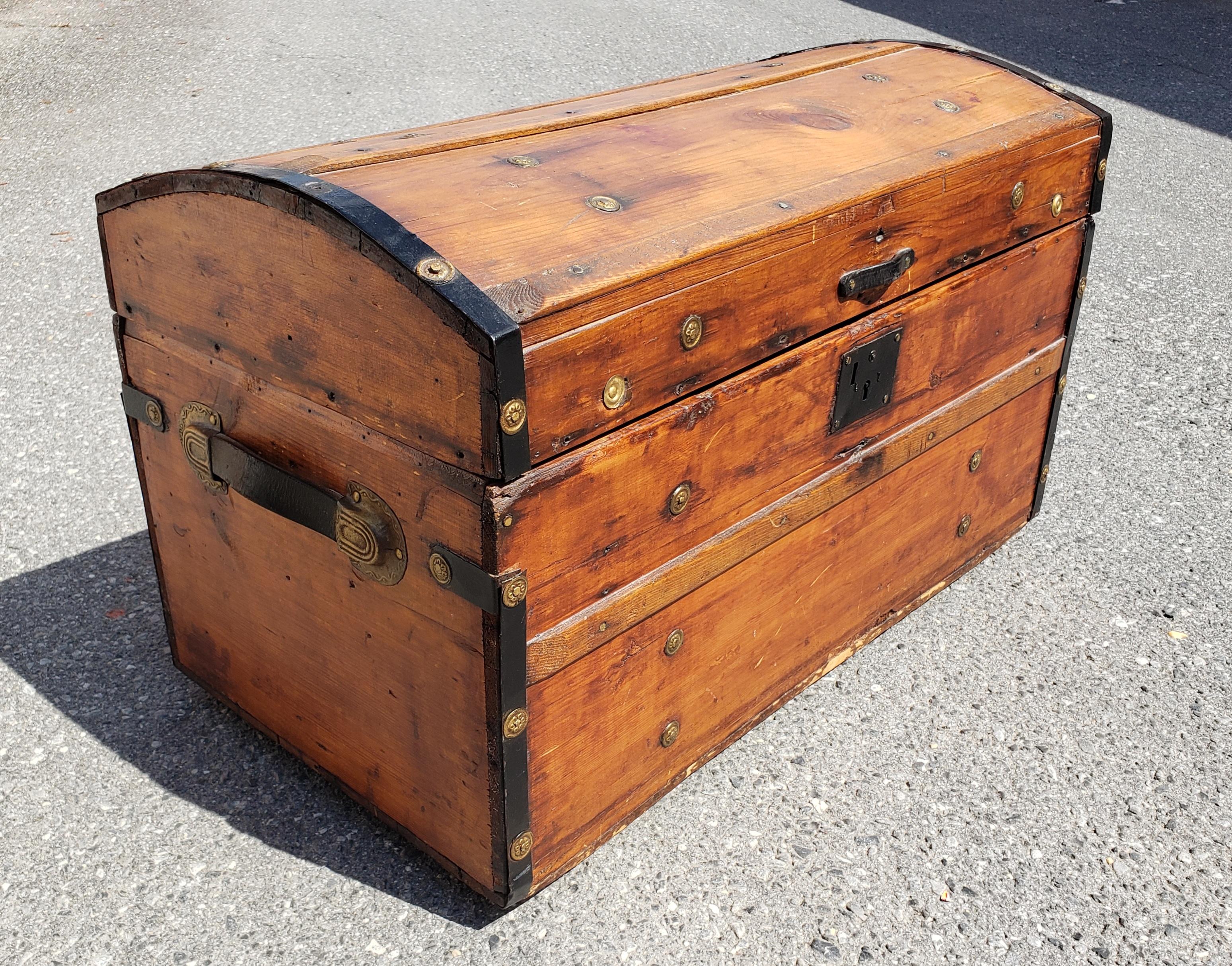 Other Early American Style Refinished Pine and Metal Blanket Chest / Trunk, Circa 1920 For Sale