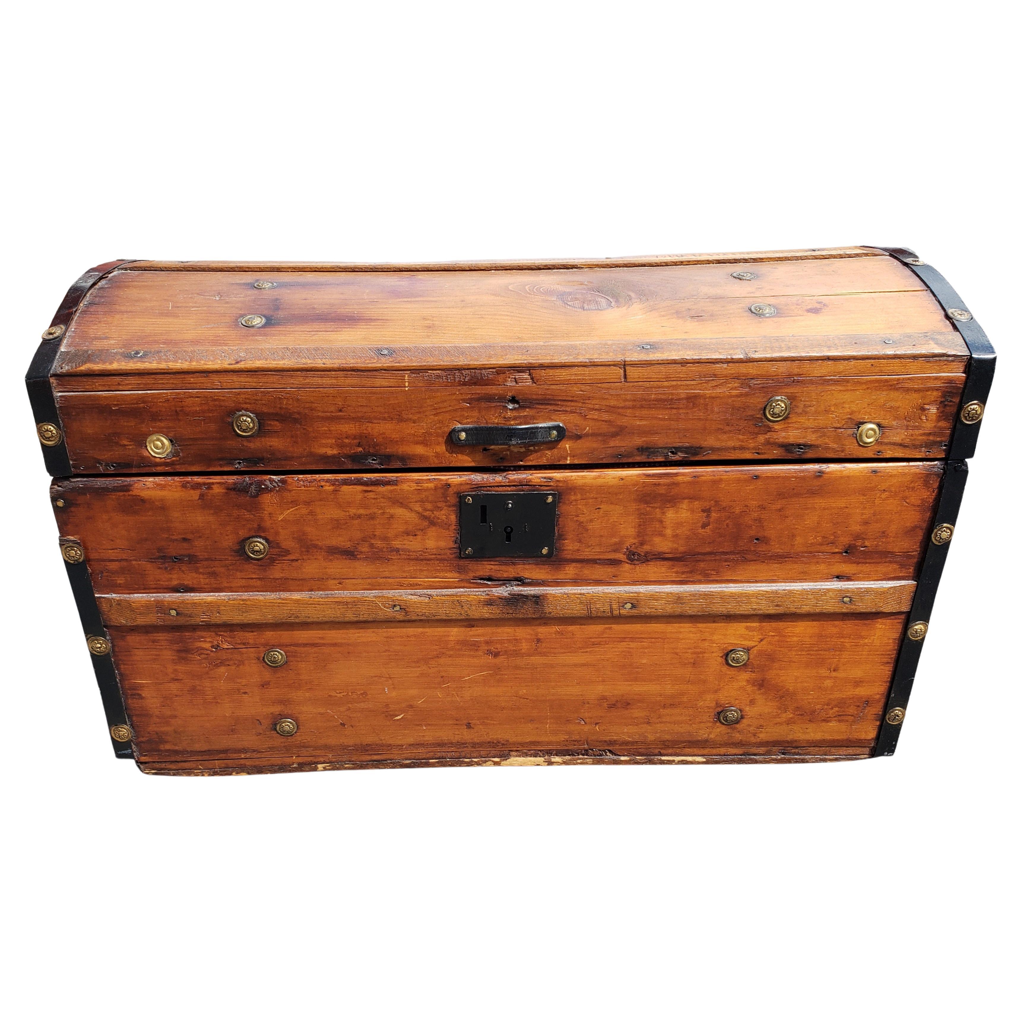 Early American Style Refinished Pine and Metal Blanket Chest / Trunk, Circa 1920 For Sale