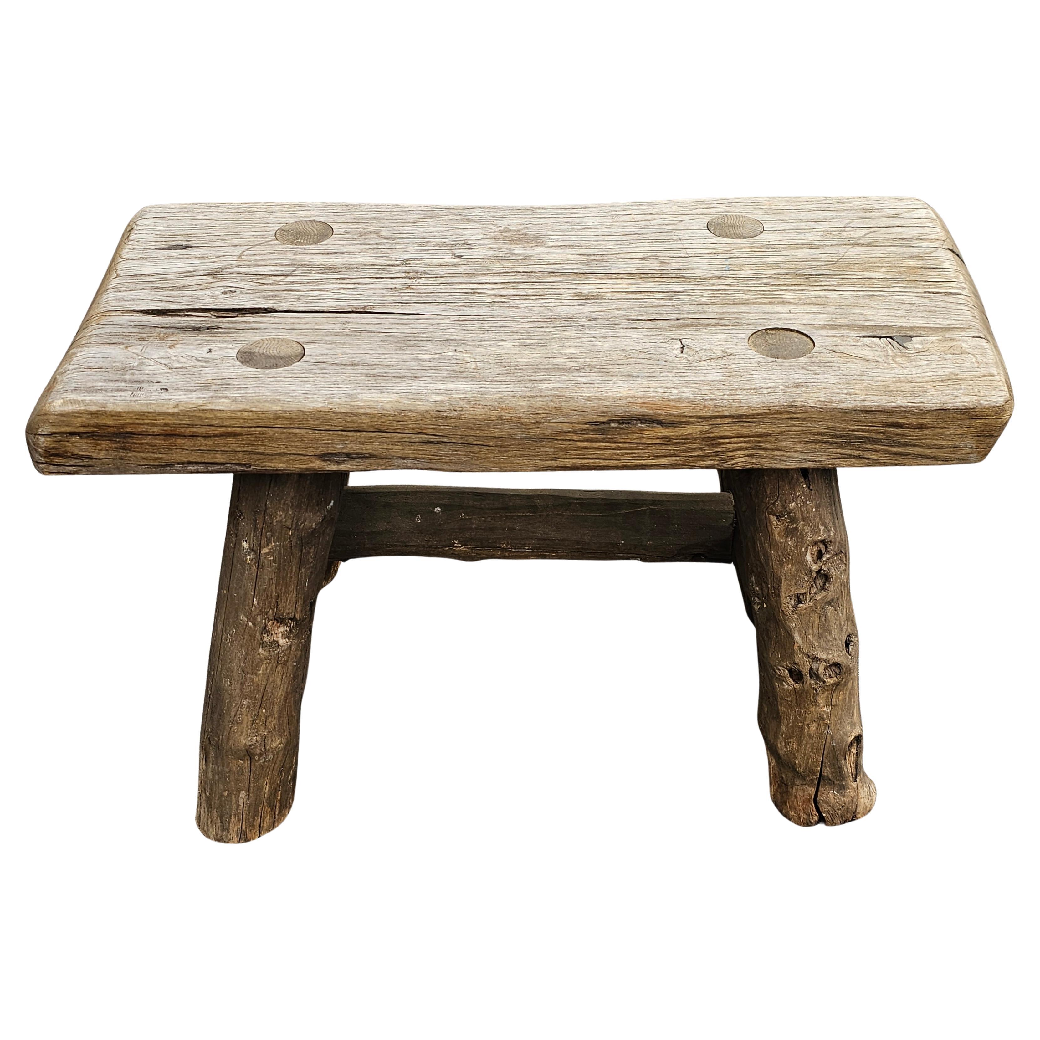 An Early American Style Rustic Stretcher Pine  Log Bench.
Measures 28.5