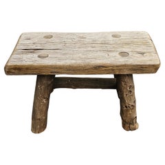 Early American Style Rustic Stretcher Pine  Log Bench