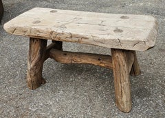 Early American Style Rustic Stretcher Pine  Log Bench