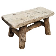Vintage Early American Style Rustic Stretcher Pine  Log Bench