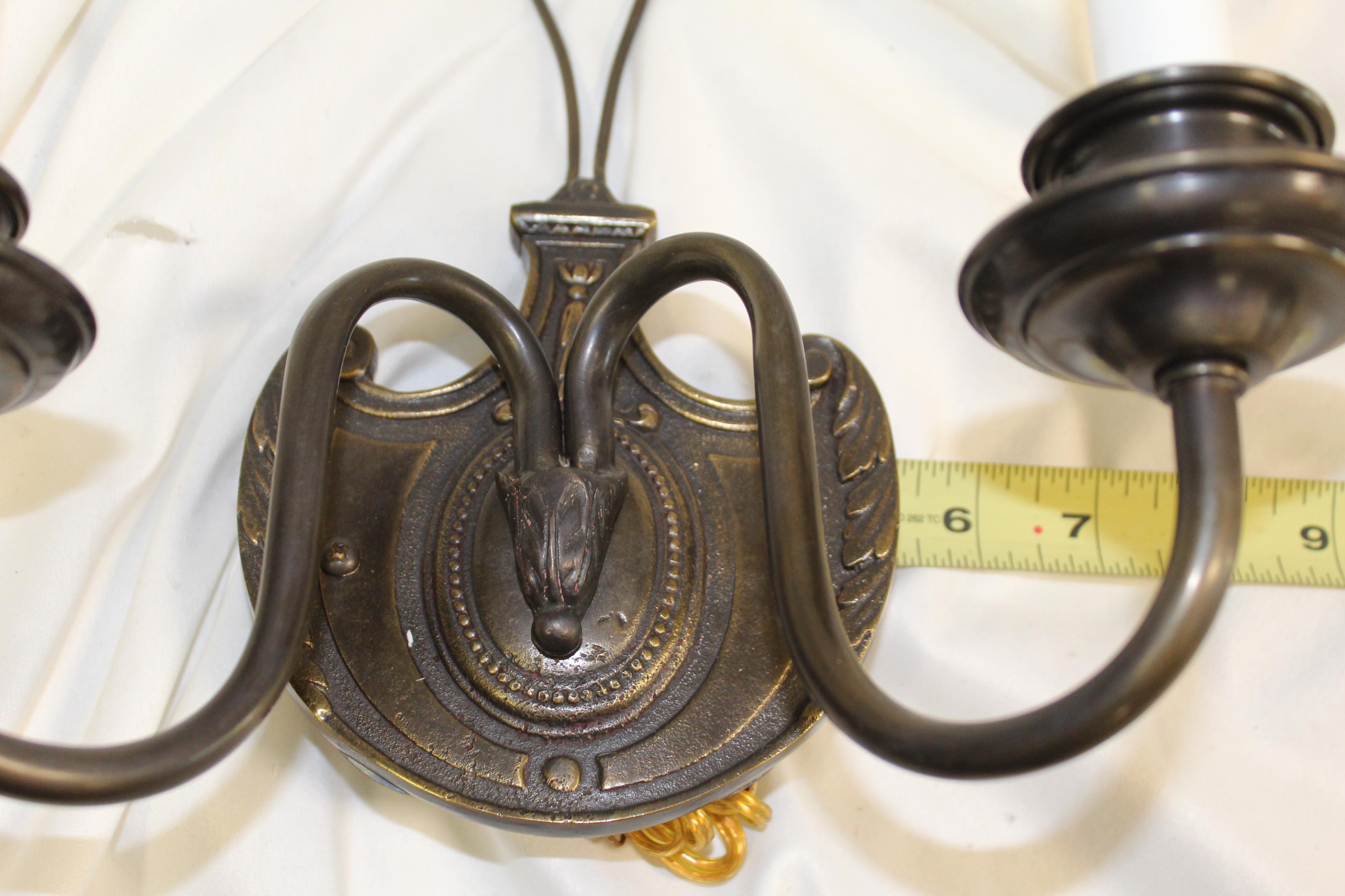Early American Style , Shield back Bronze Sconces For Sale 2
