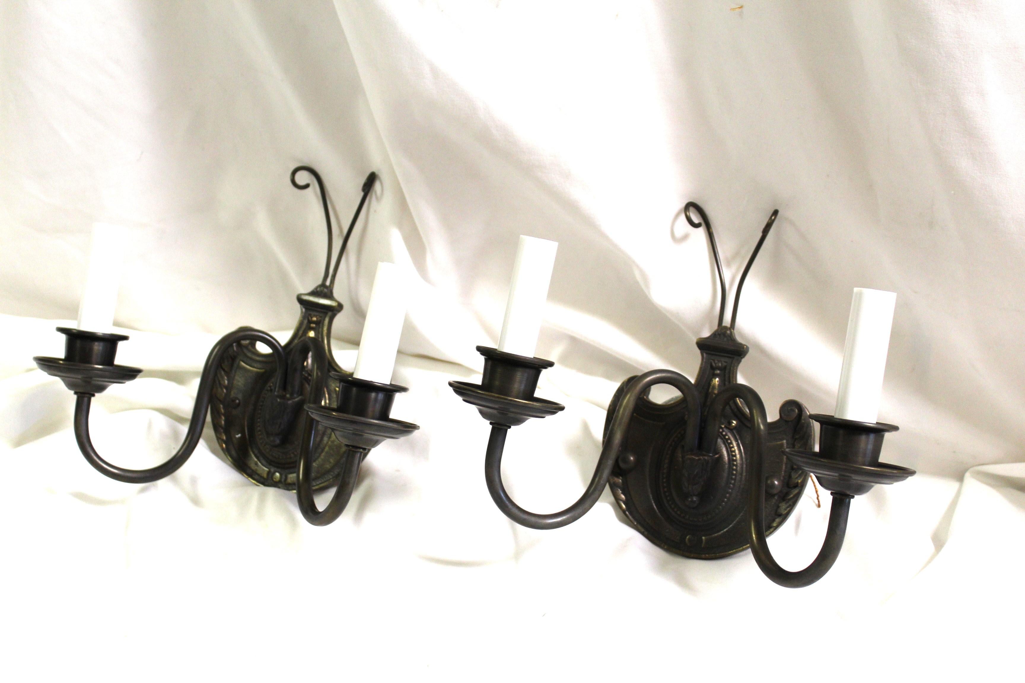 Early American Style , Shield back Bronze Sconces For Sale 3