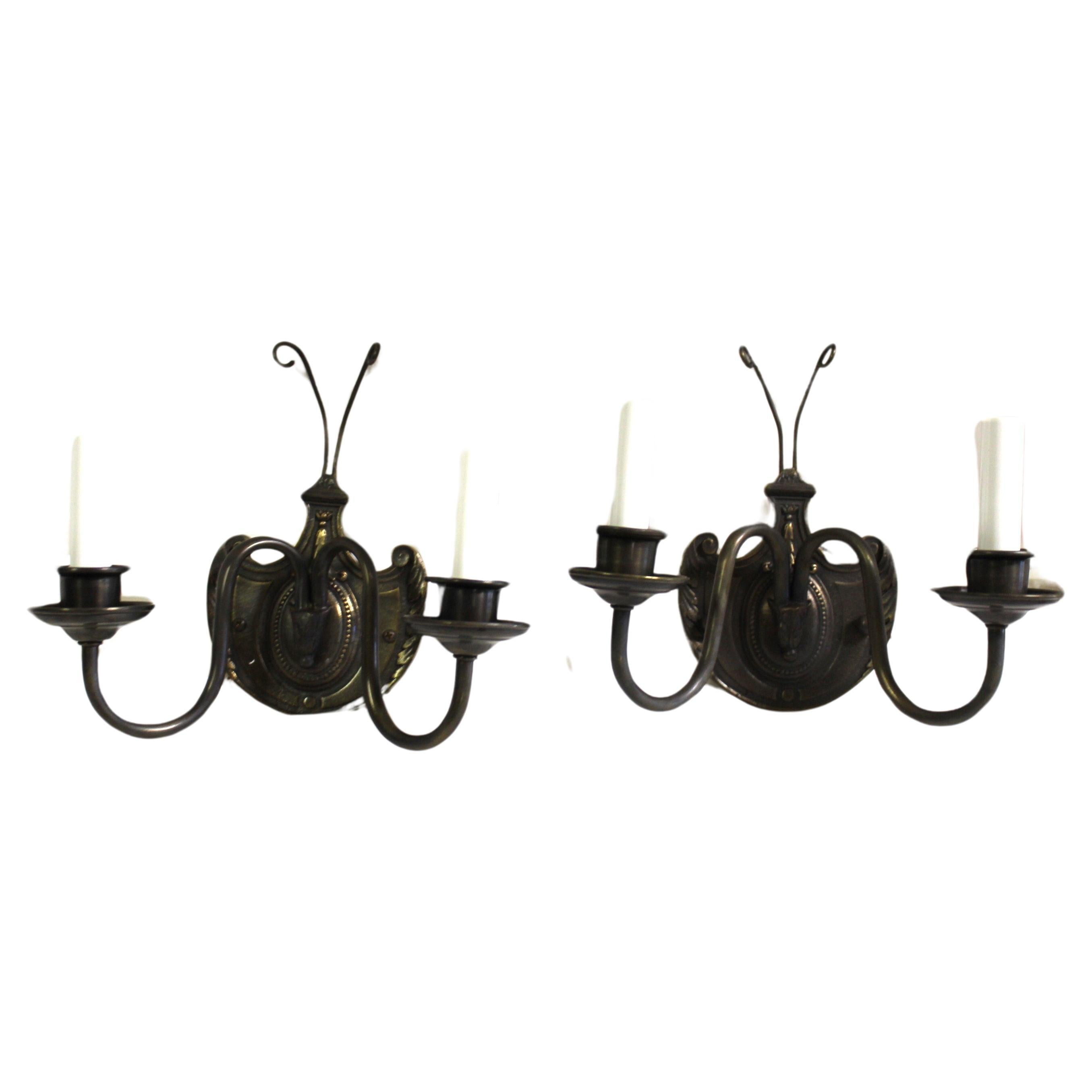 Early American Style , Shield back Bronze Sconces  For Sale