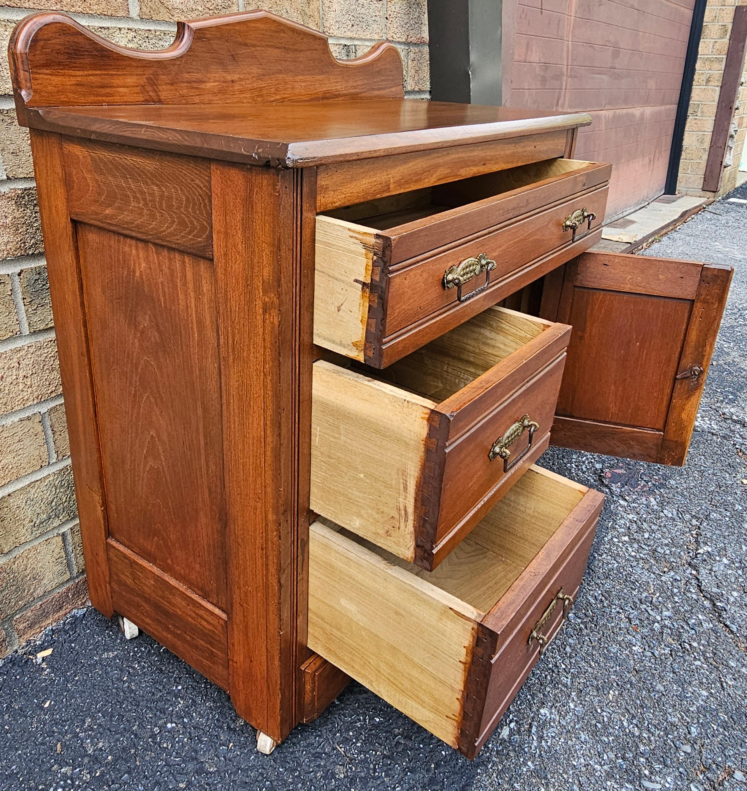 Walnut Early American Style Side Chest of Drawer  / Washstand on Wheels, Circa 1910s For Sale
