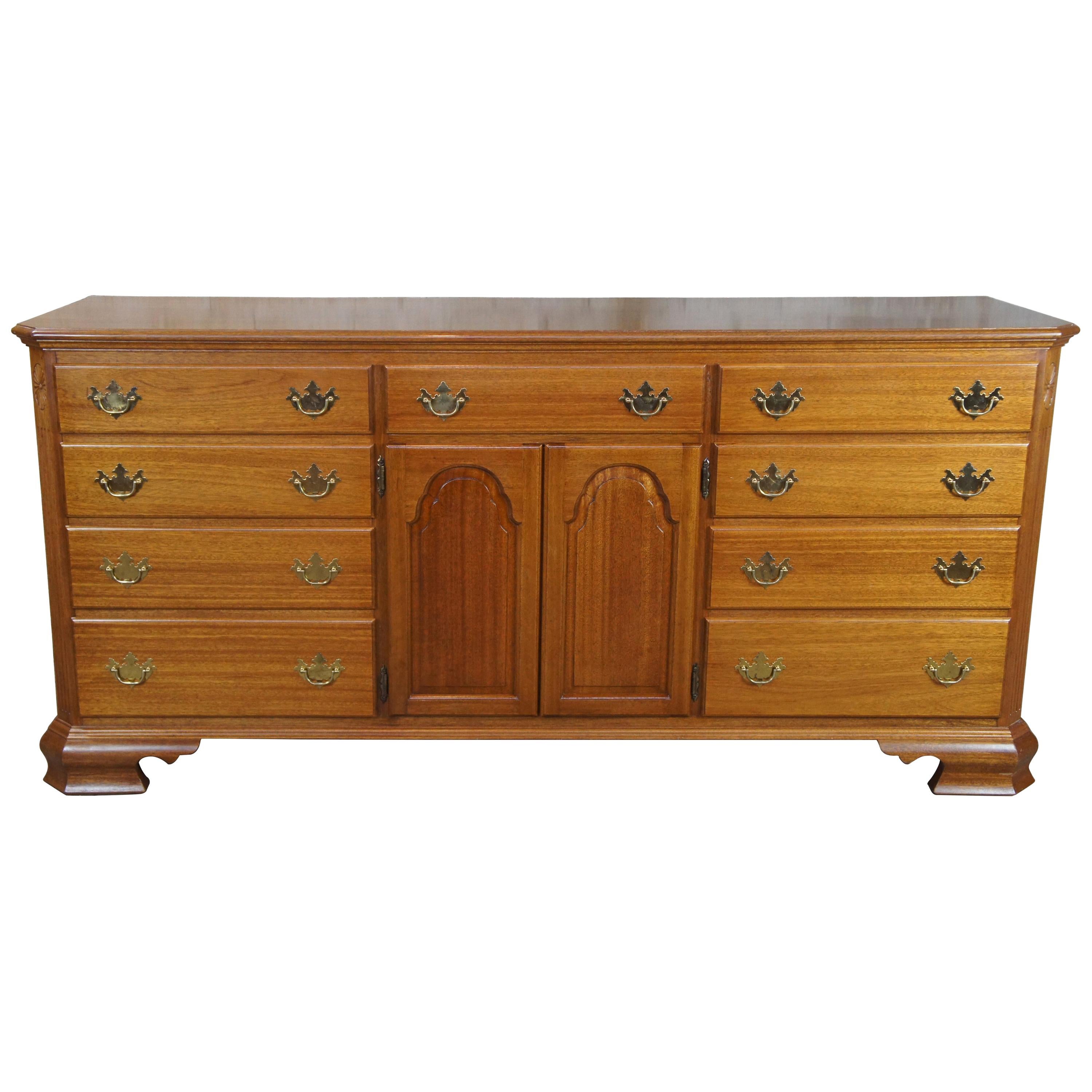 Early American Style Solid Mahogany 11-Drawer Triple Dresser Colonial